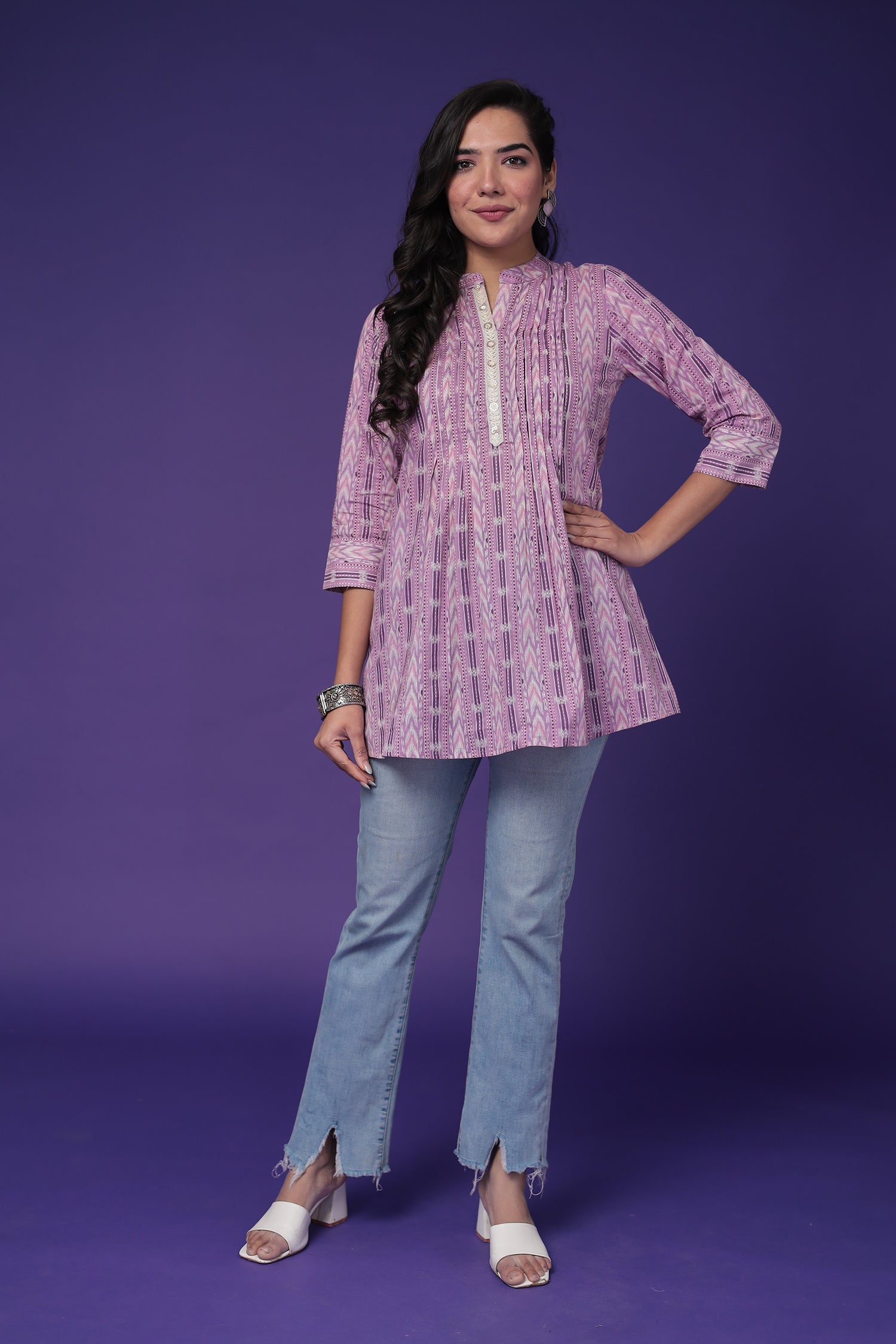 Printed Cotton Tunic with Embroidered work