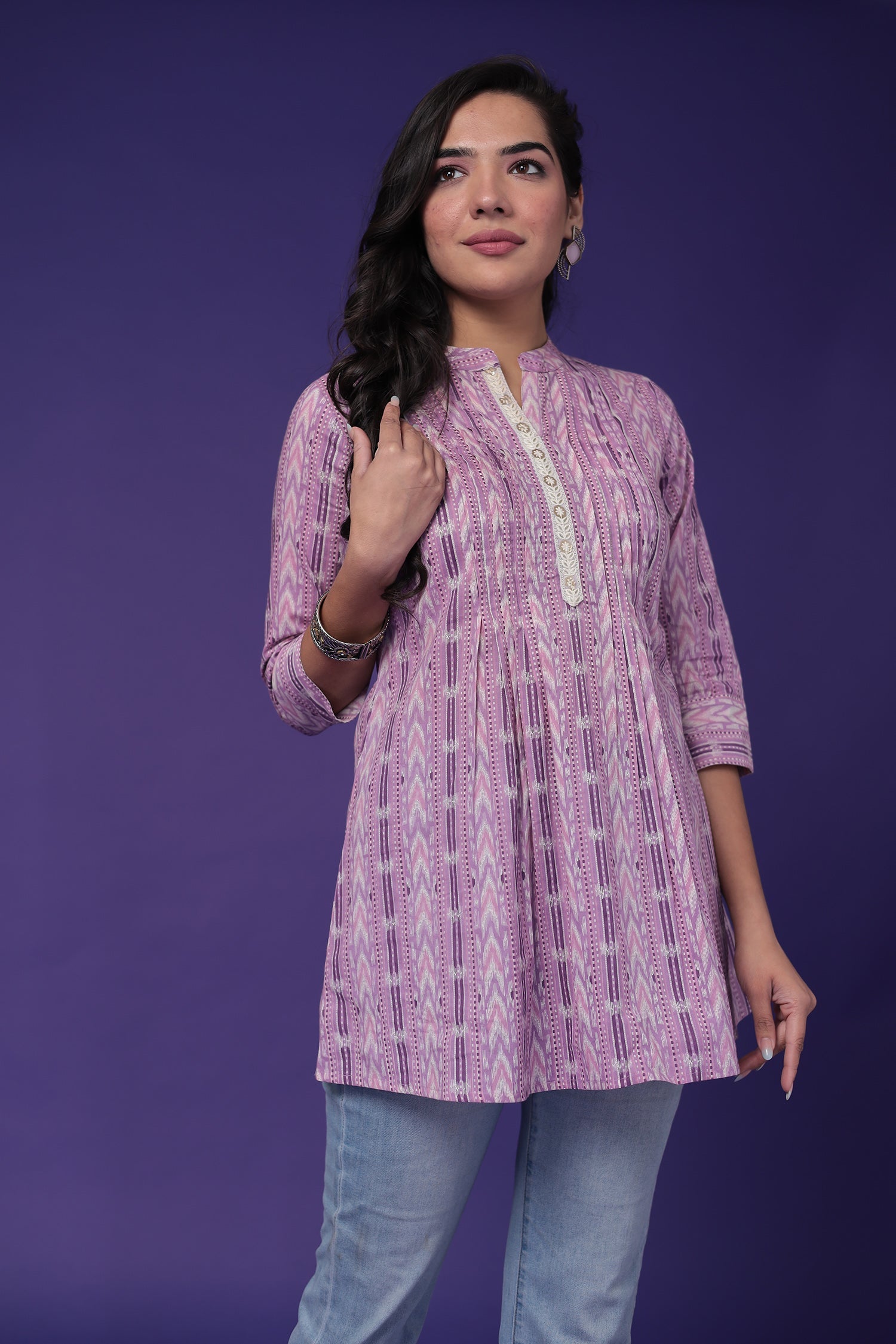 Printed Cotton Tunic with Embroidered work