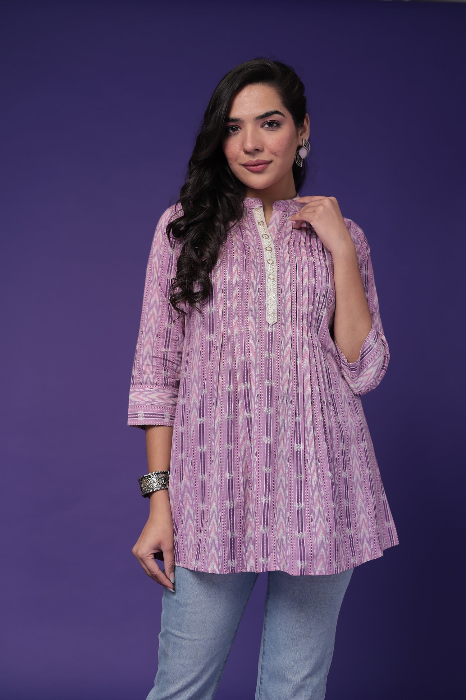 Printed Cotton Tunic with Embroidered work