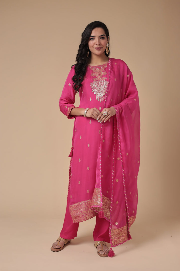 Handloom Organza Suit with Zardozi work