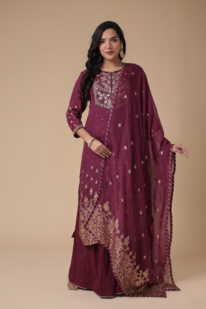 Handloom Organza Suit Embroidered with Gota Patti work