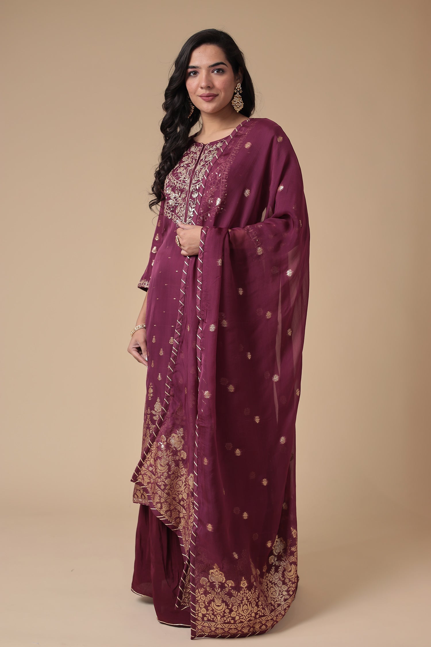 Handloom Organza Suit Embroidered with Gota Patti work