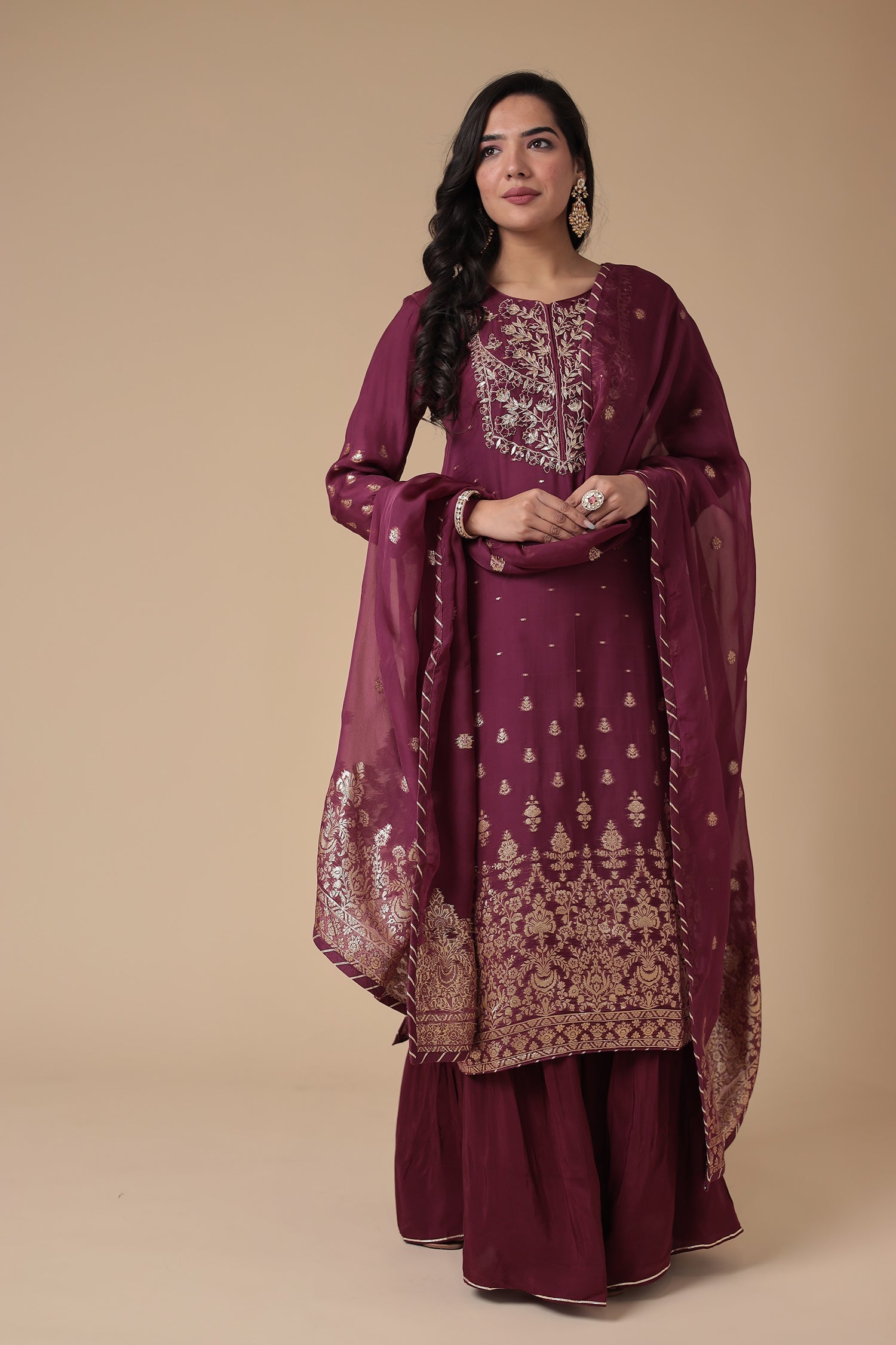 Handloom Organza Suit Embroidered with Gota Patti work