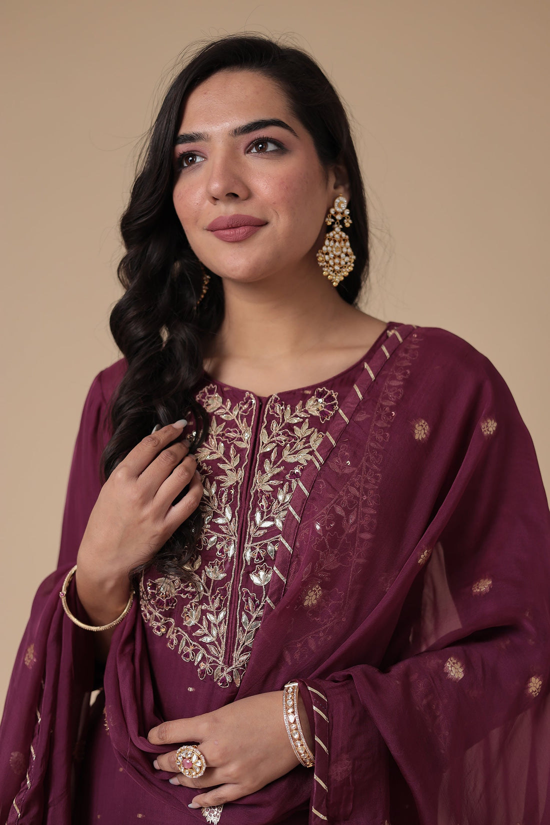 Handloom Organza Suit Embroidered with Gota Patti work