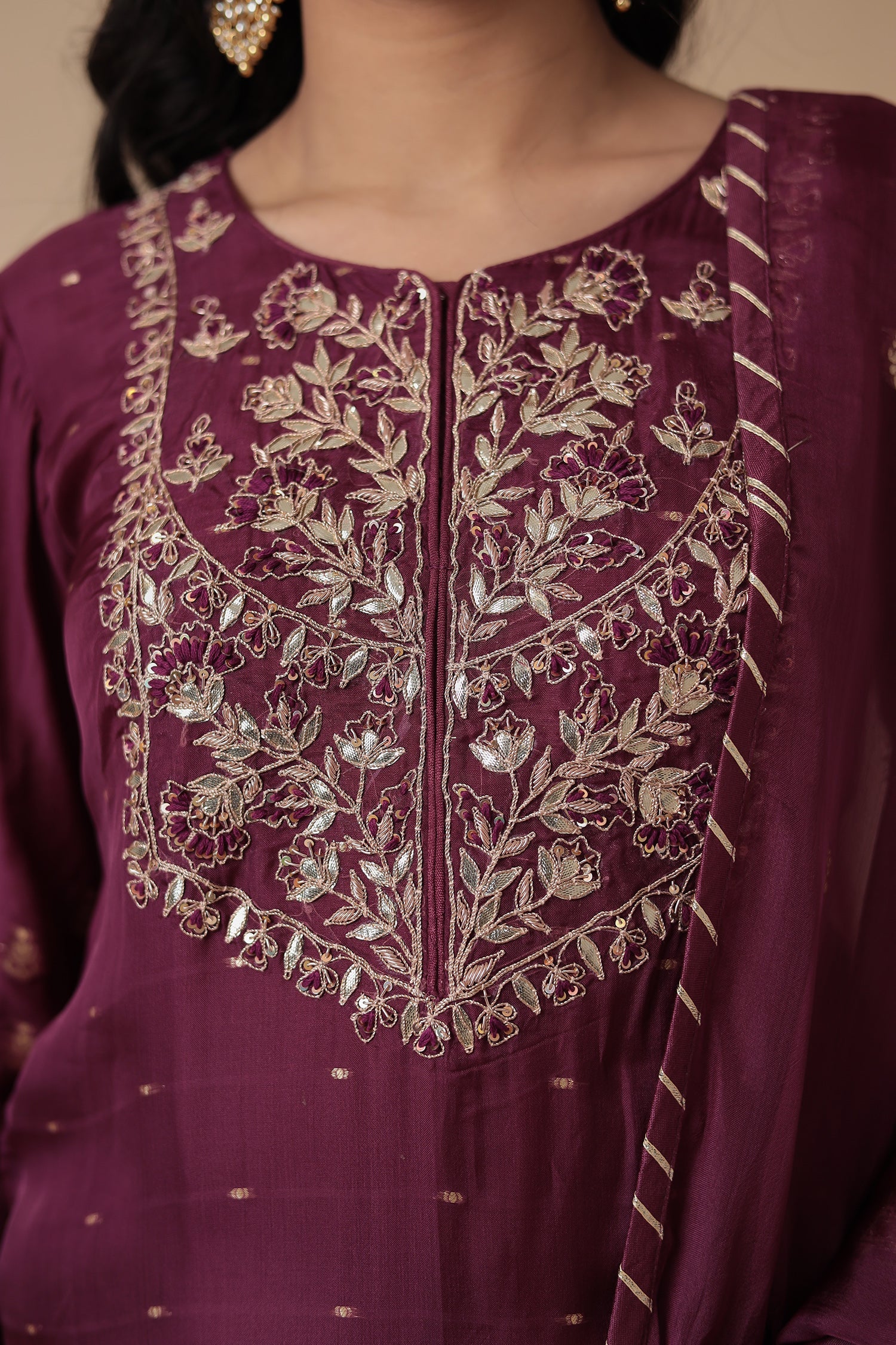 Handloom Organza Suit Embroidered with Gota Patti work