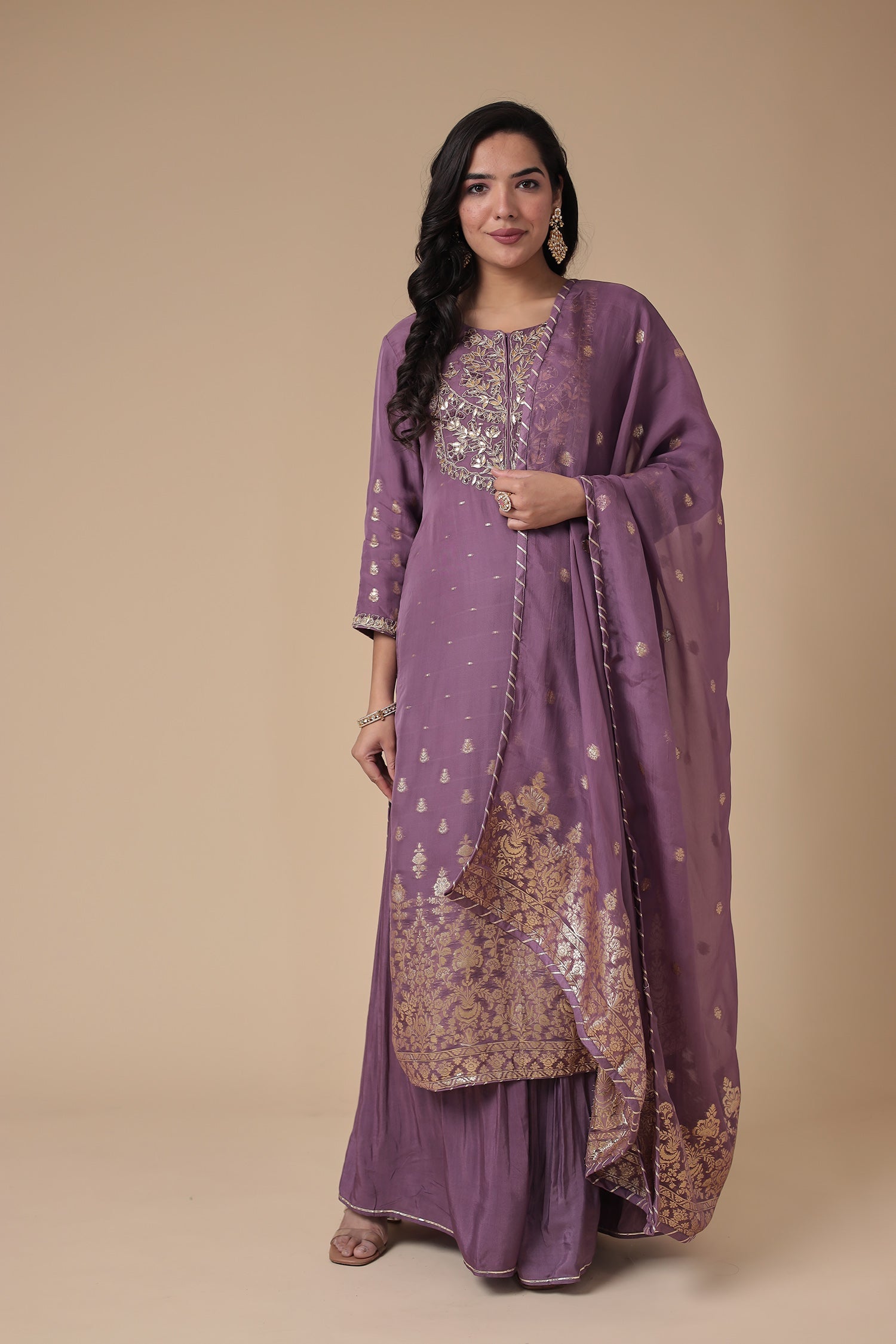 Handloom Organza Suit Embroidered with Gota Patti work