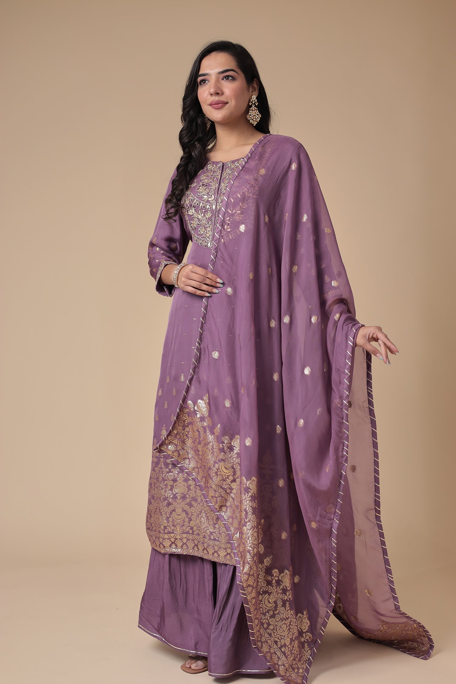 Handloom Organza Suit Embroidered with Gota Patti work