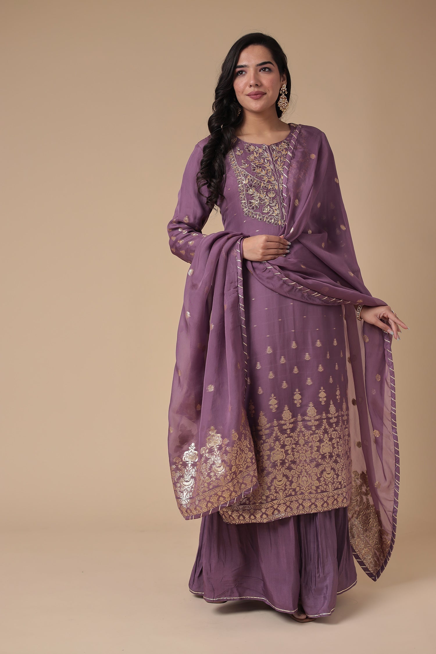 Handloom Organza Suit Embroidered with Gota Patti work