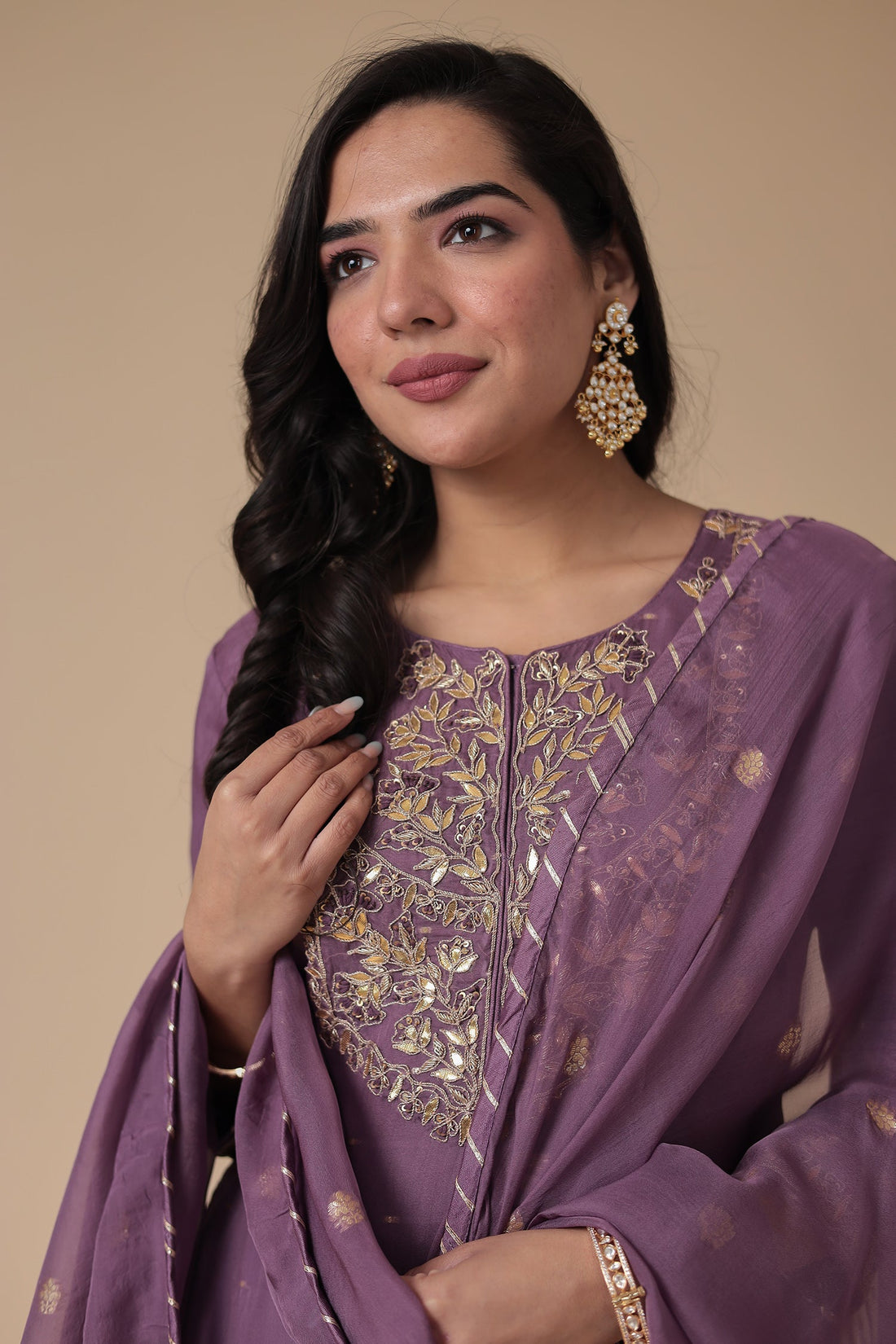 Handloom Organza Suit Embroidered with Gota Patti work