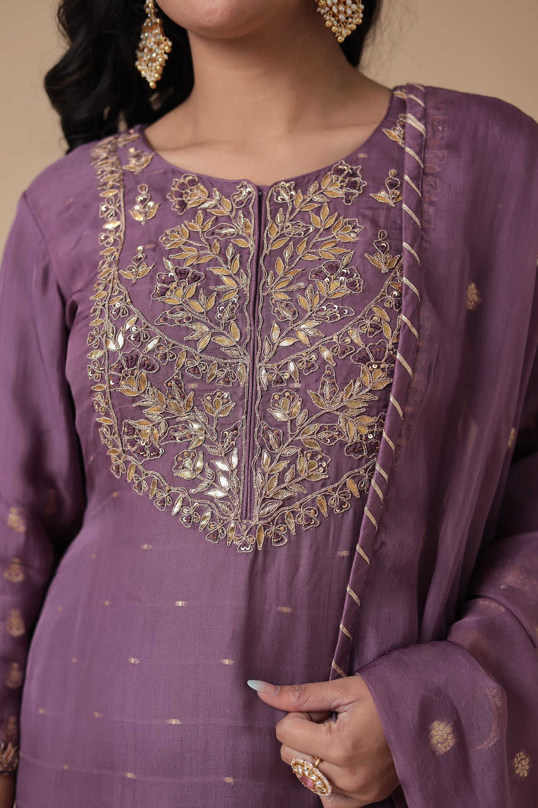 Handloom Organza Suit Embroidered with Gota Patti work
