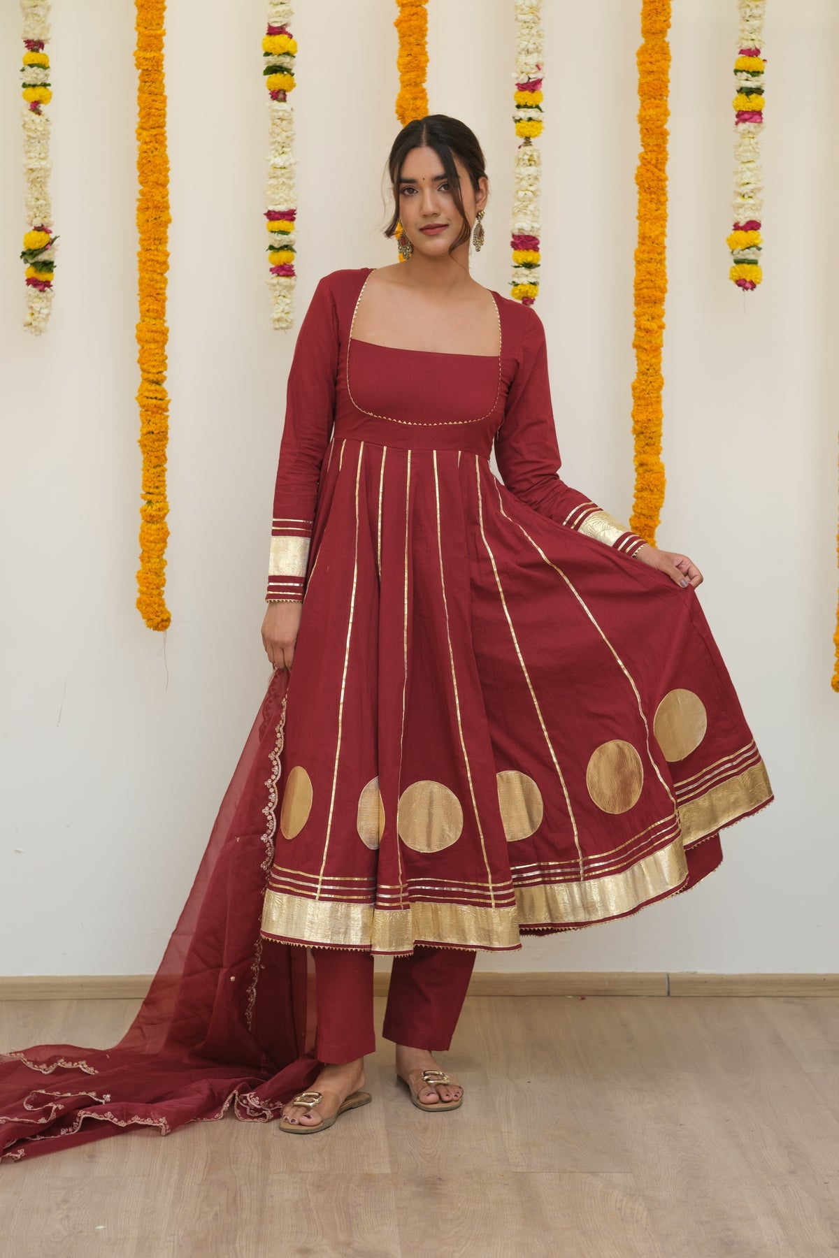 GHOOMAR Royal Maroon Anarkali Set