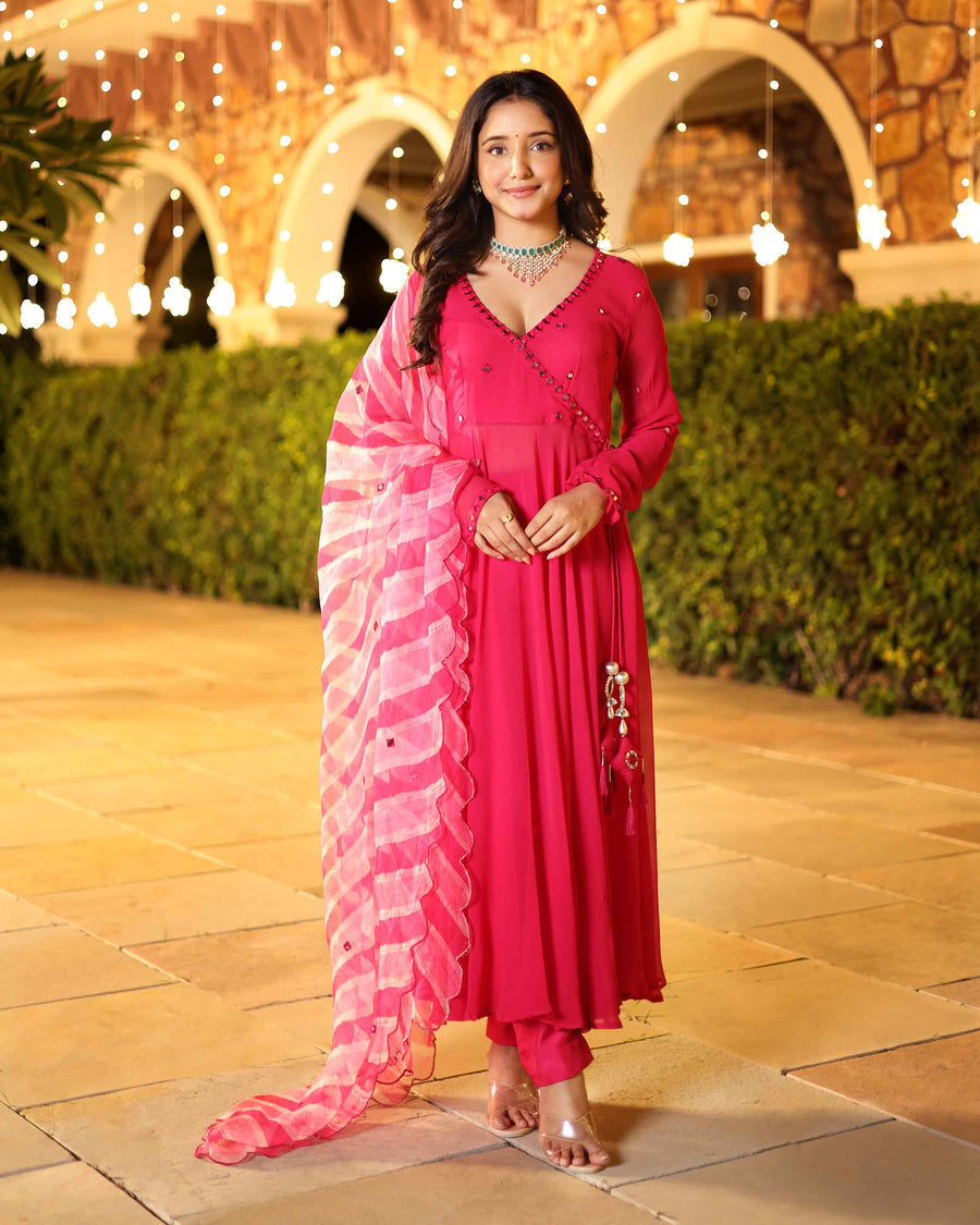 Anarkali Leheriya Organza Suit with Gota Patti and Mirror work