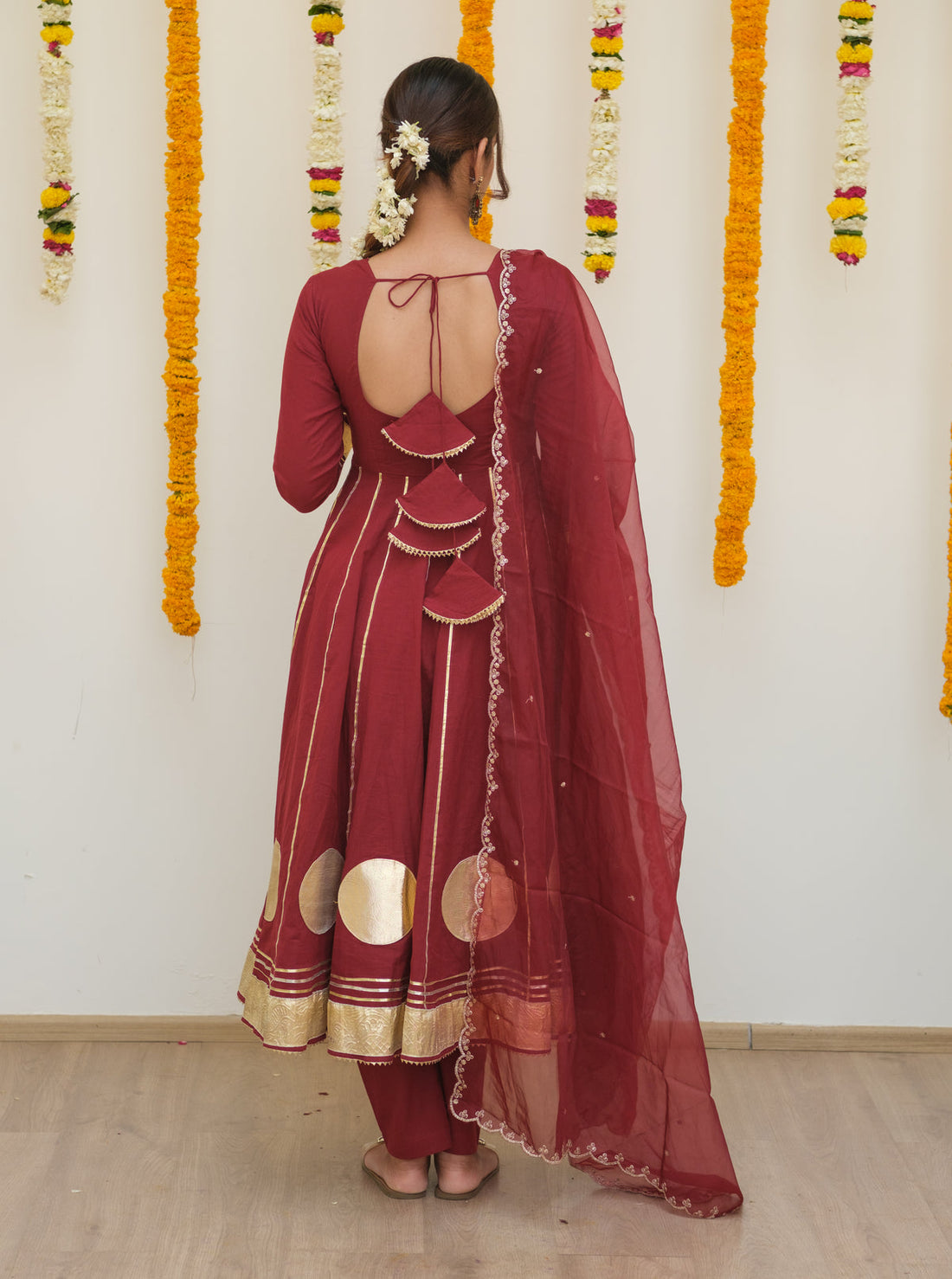 GHOOMAR Royal Maroon Anarkali Set