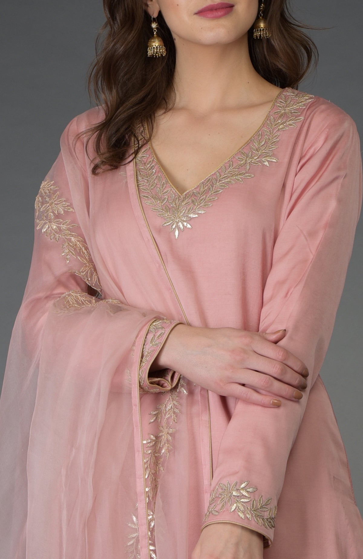 Pearl Pink Gota Patti Work Farshi Palazzo Suit
