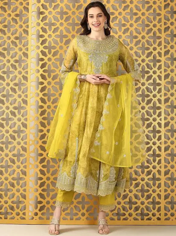 Anarkali Organza Suit with Pittan work