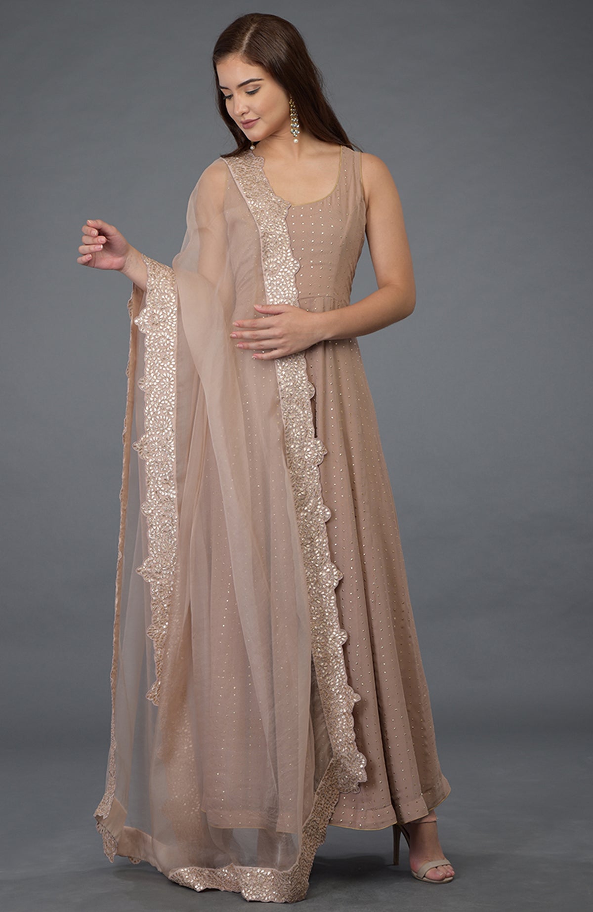 Bandhej Chanderi Jump Suit with Gota Patti work.