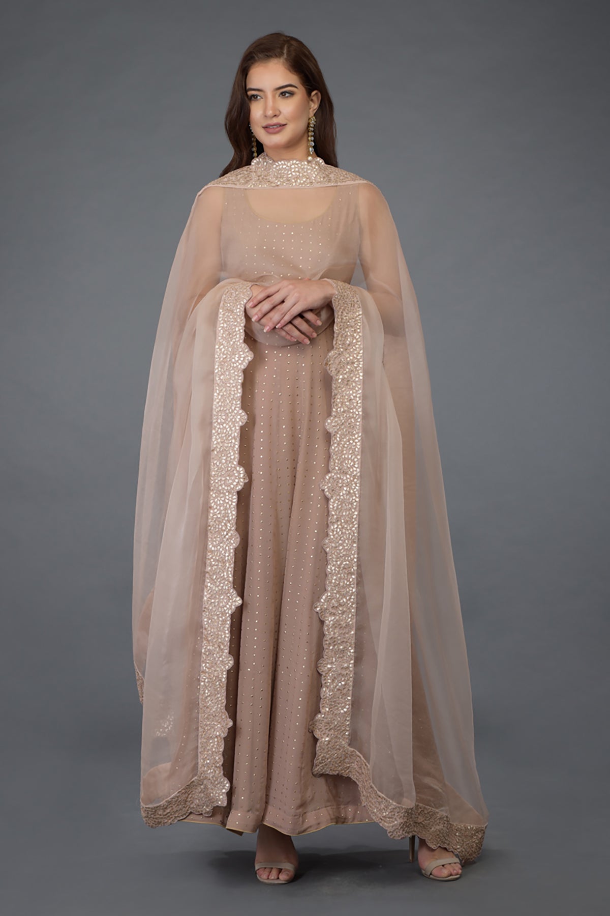 Bandhej Chanderi Jump Suit with Gota Patti work.