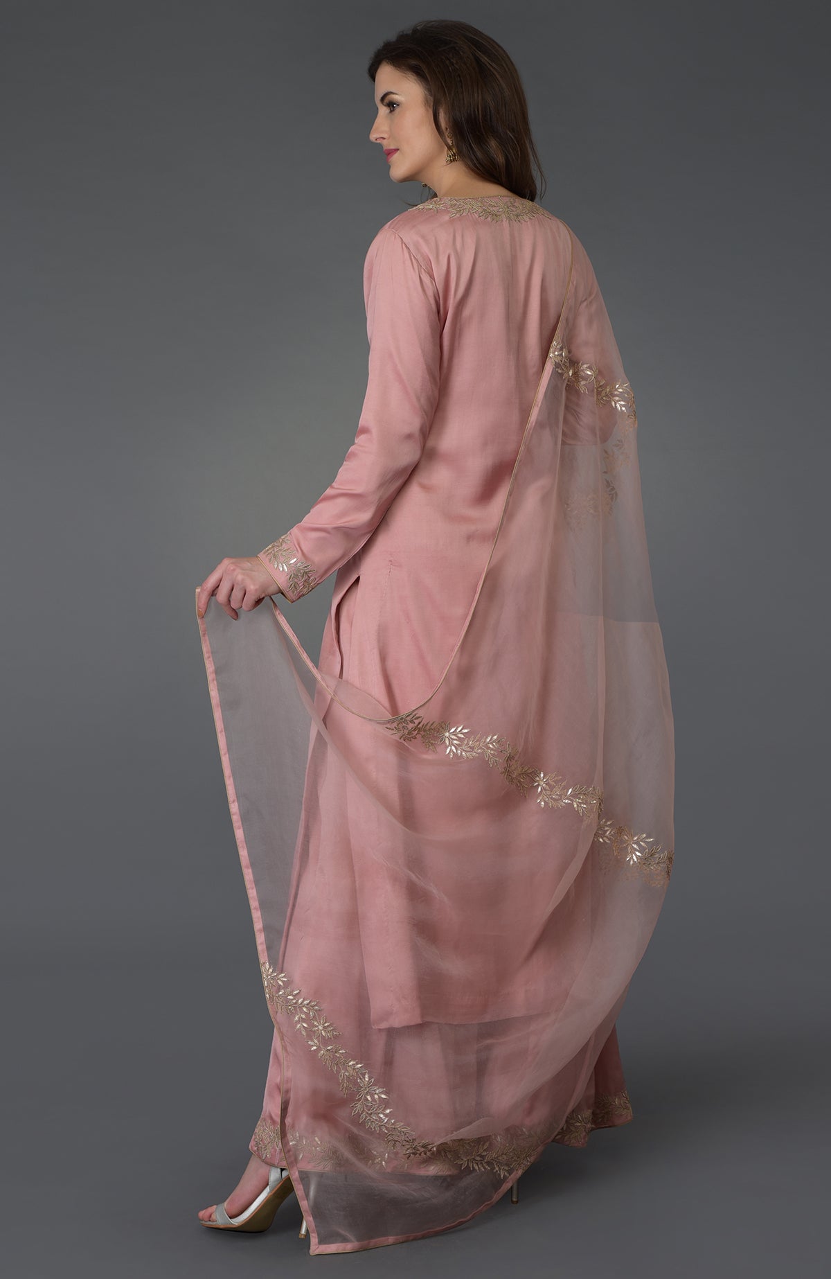 Pearl Pink Gota Patti Work Farshi Palazzo Suit