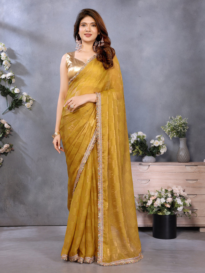 Chiffon Checks with Sequin Embroidery Border