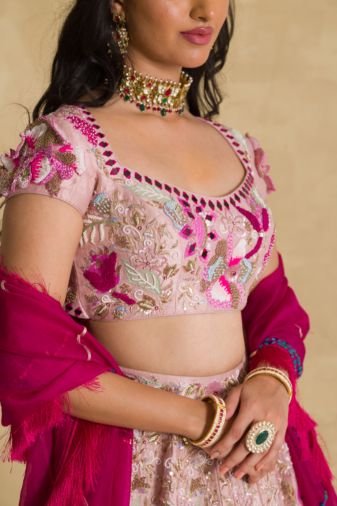 Bandhej Silk Lehenga Embroidered with Gota Patti work