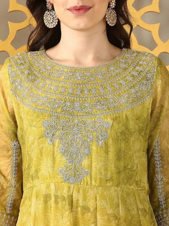 Anarkali Organza Suit with Pittan work