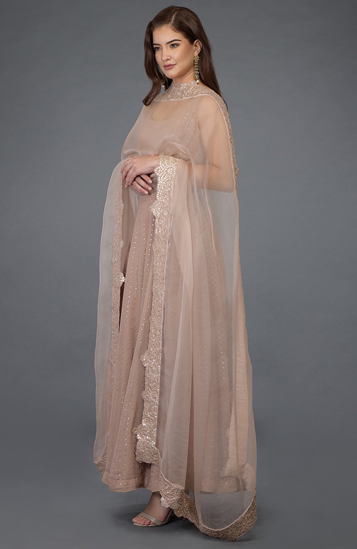 Bandhej Chanderi Jump Suit with Gota Patti work.