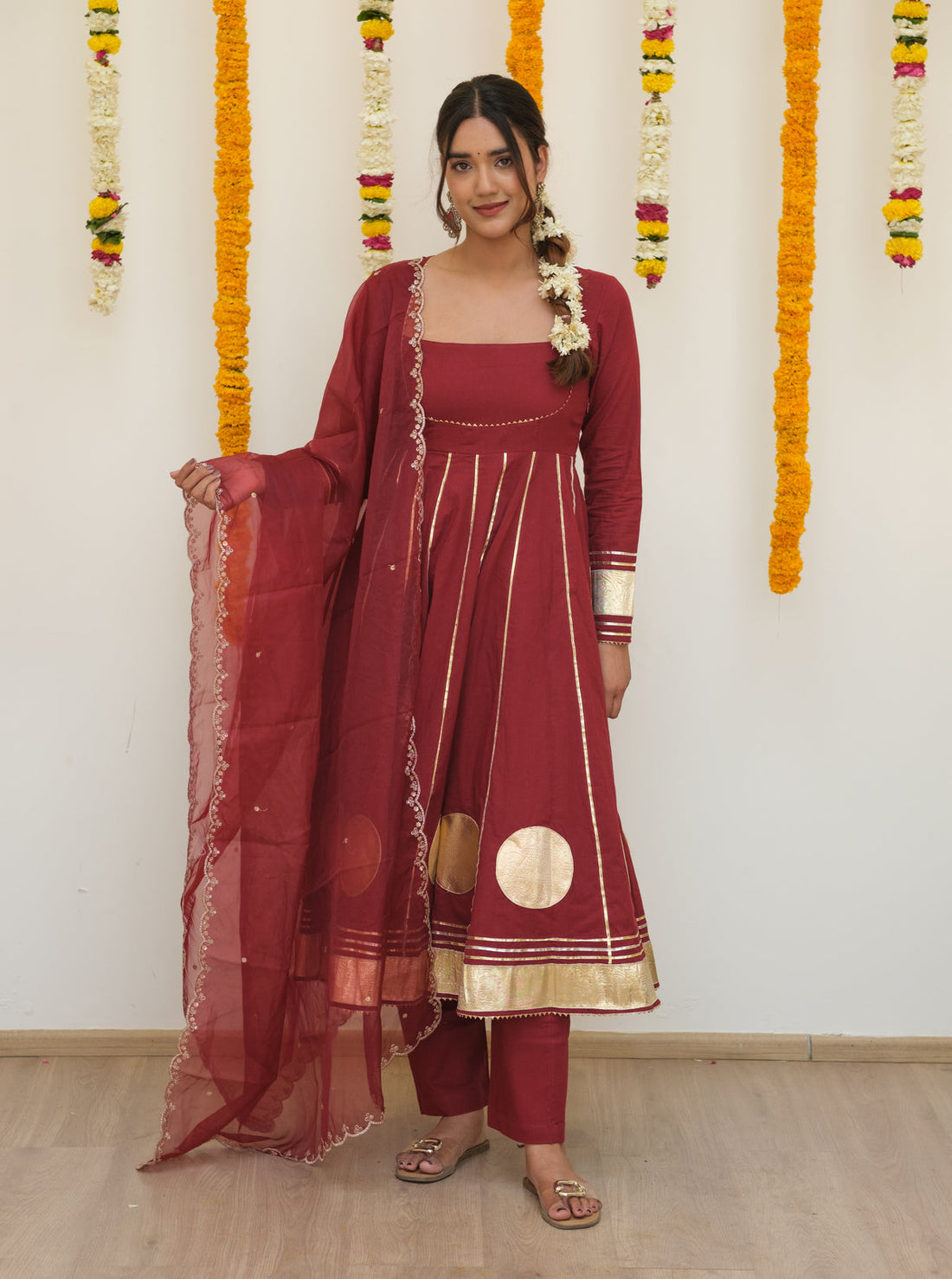 GHOOMAR Royal Maroon Anarkali Set