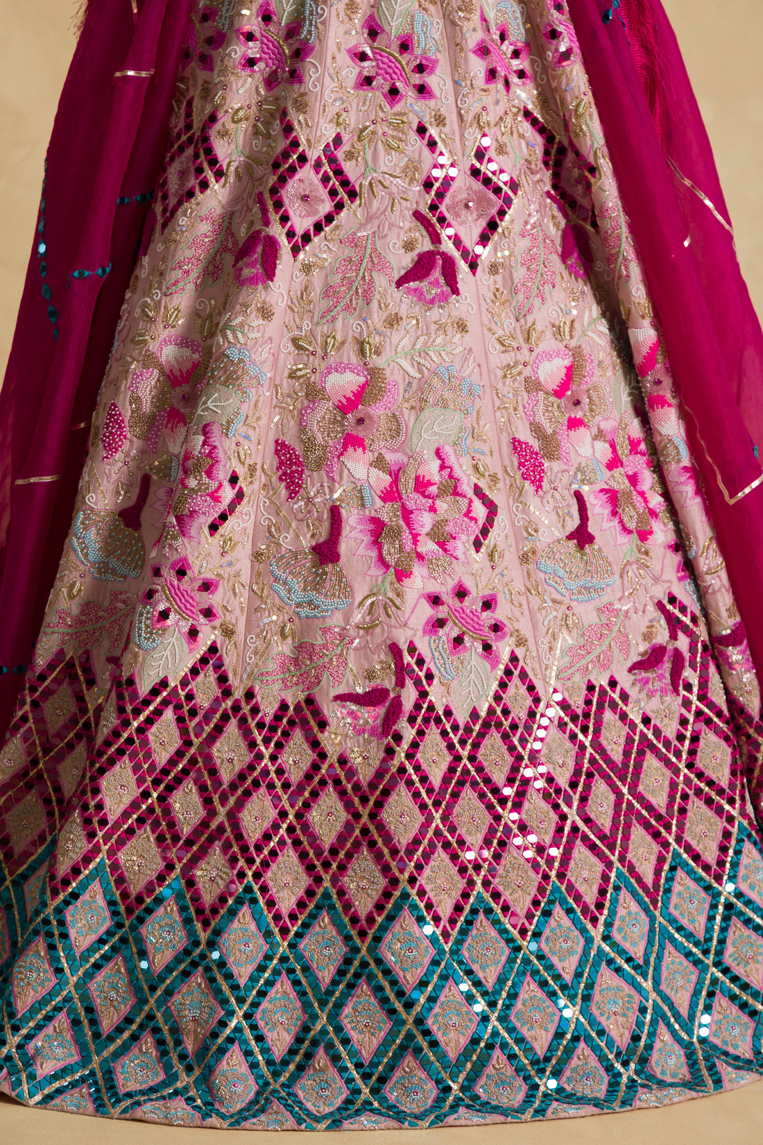 Bandhej Silk Lehenga Embroidered with Gota Patti work