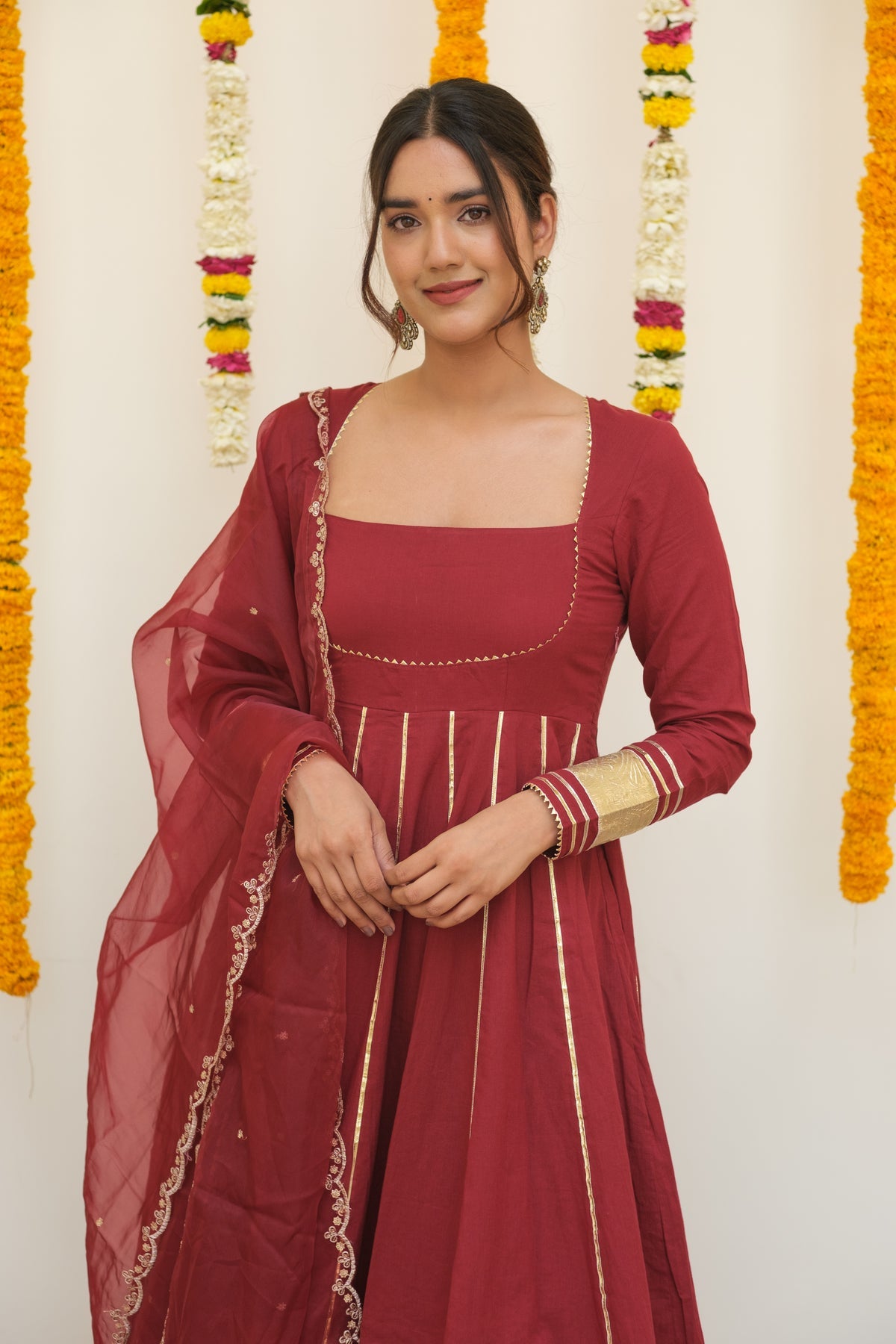 GHOOMAR Royal Maroon Anarkali Set