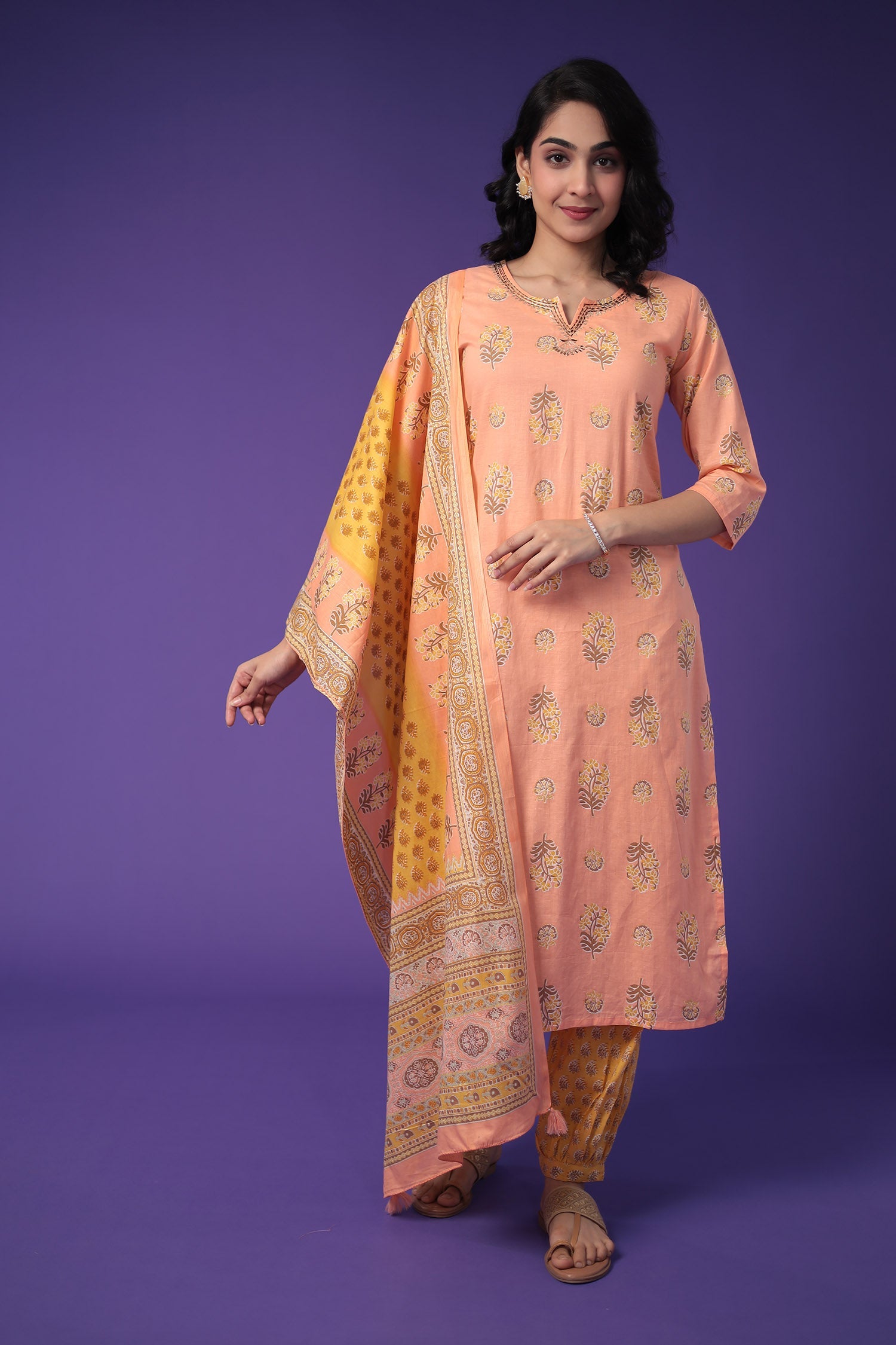 Printed Cotton Kurta Set Stitched