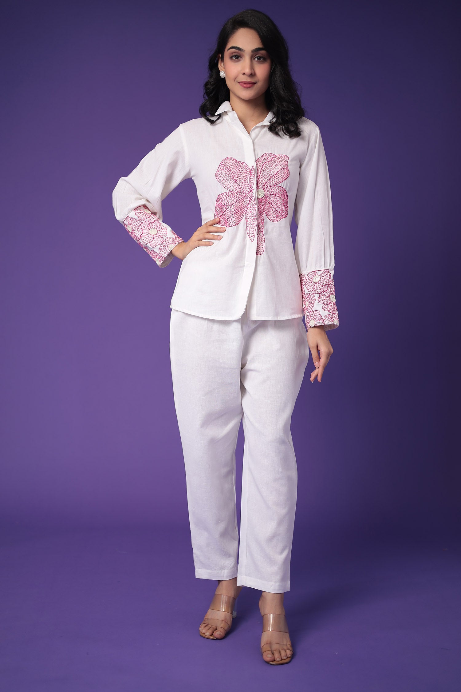 Linen Co Ords Set with Embroidered work