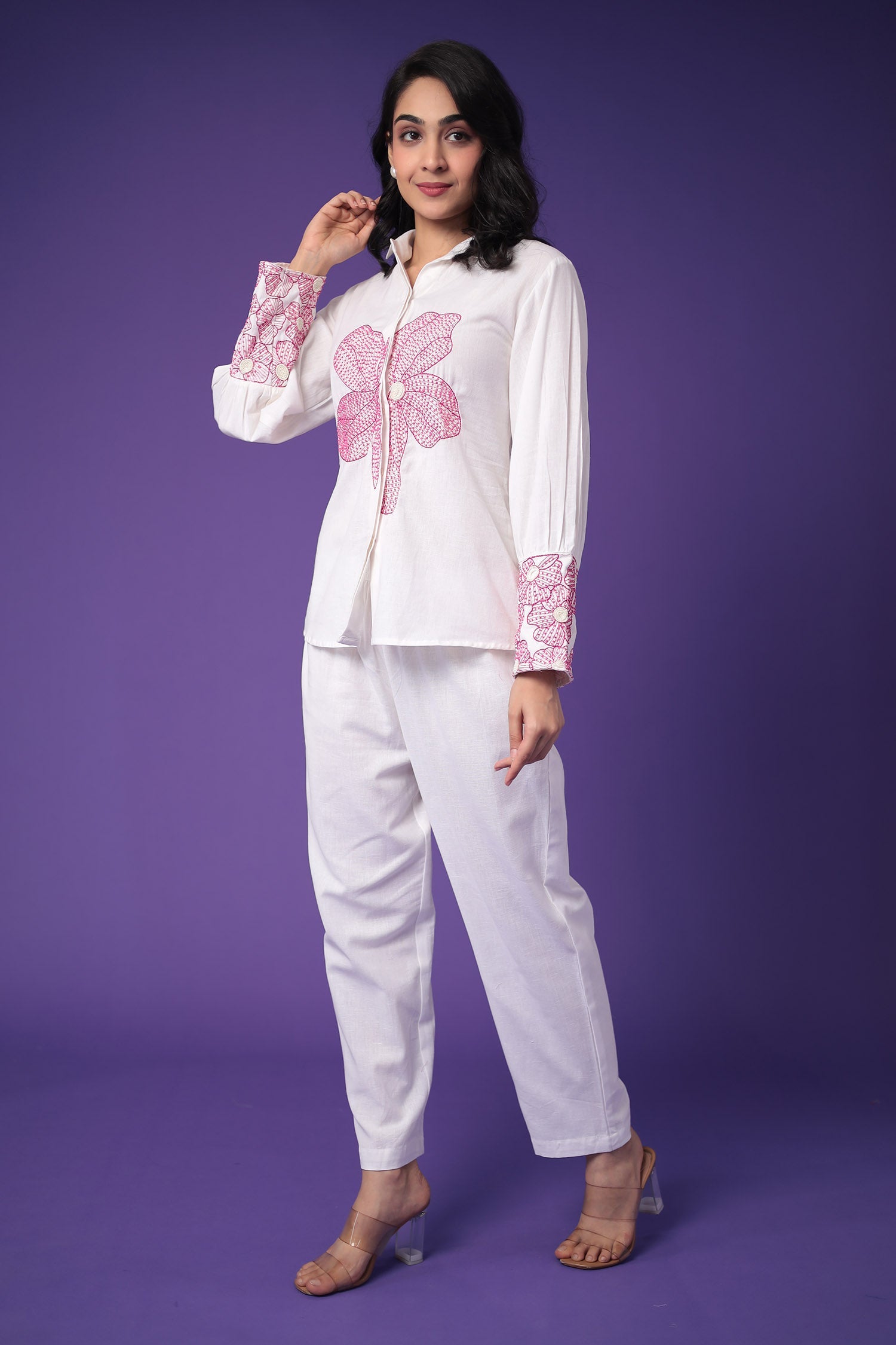 Linen Co Ords Set with Embroidered work