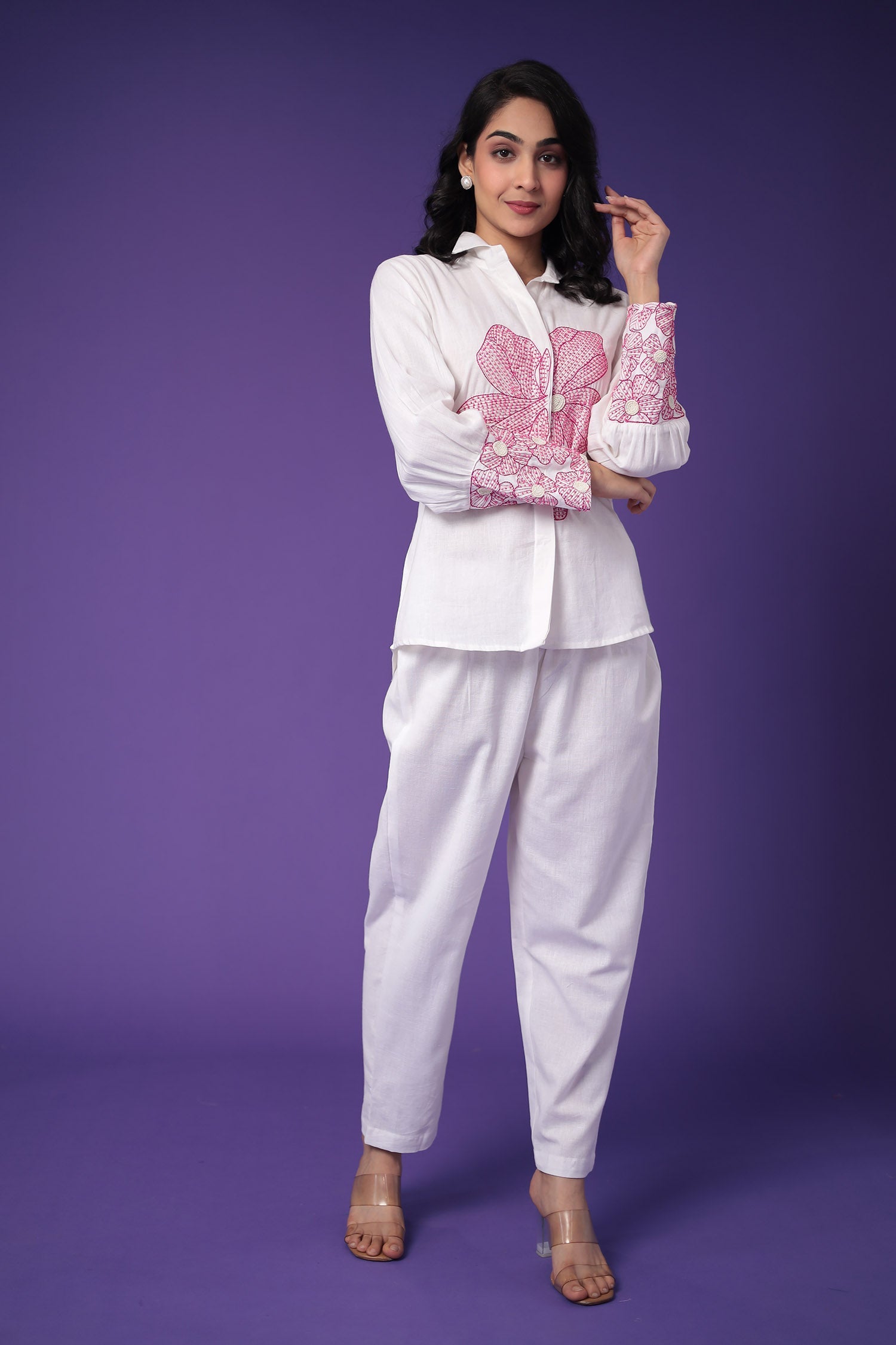 Linen Co Ords Set with Embroidered work