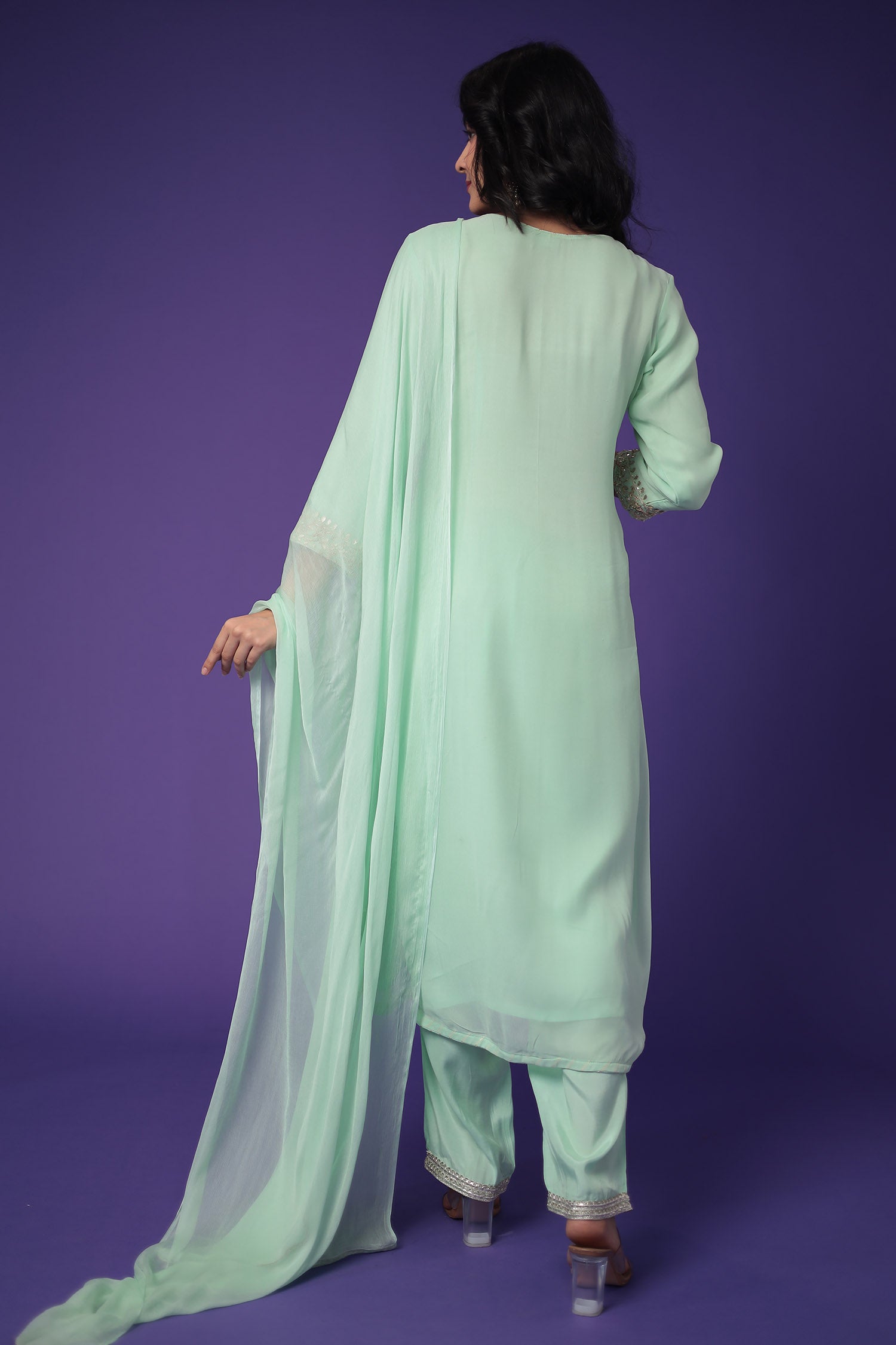 Georgette Straight Suit Embroidered with Gota Patti work