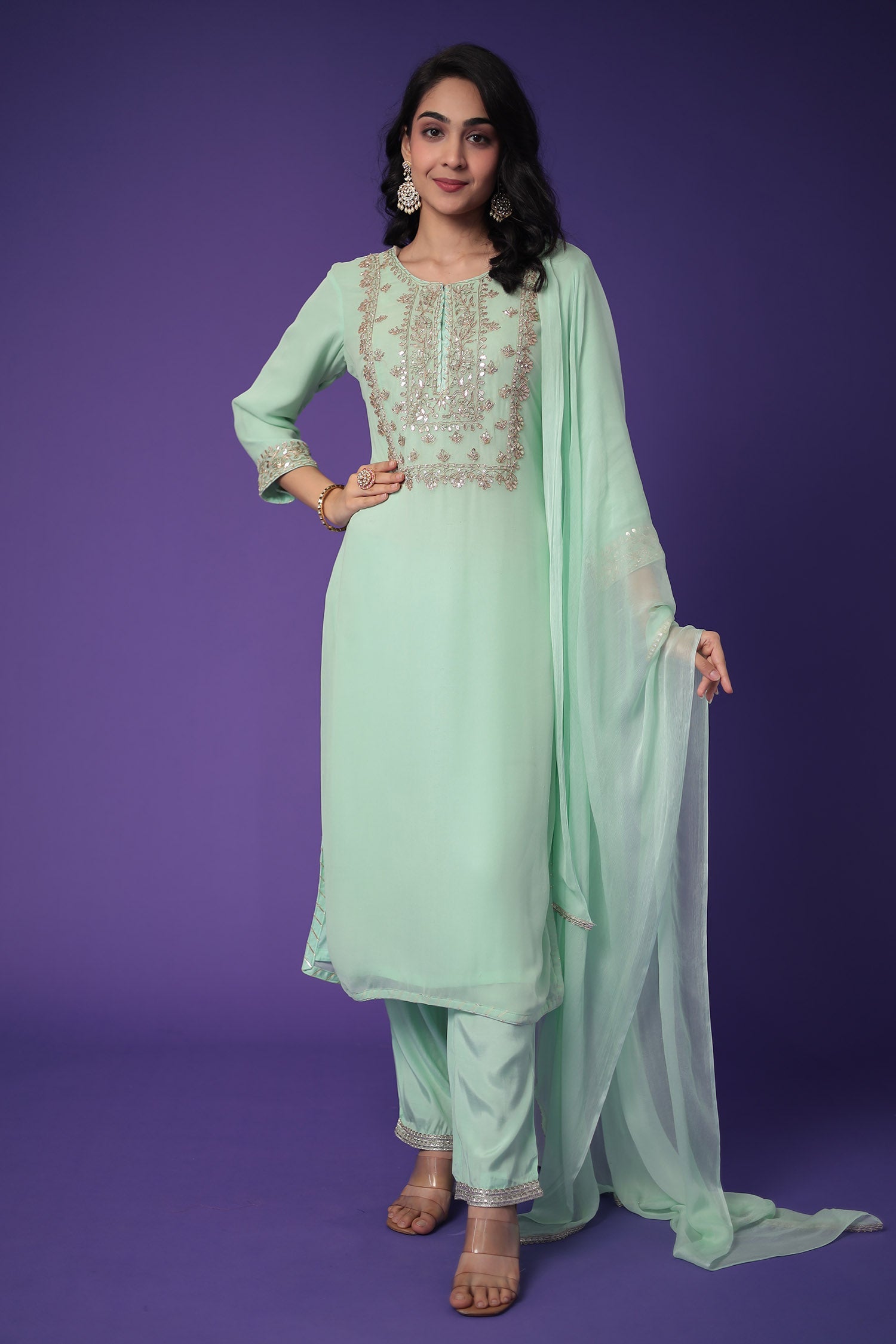 Georgette Straight Suit Embroidered with Gota Patti work