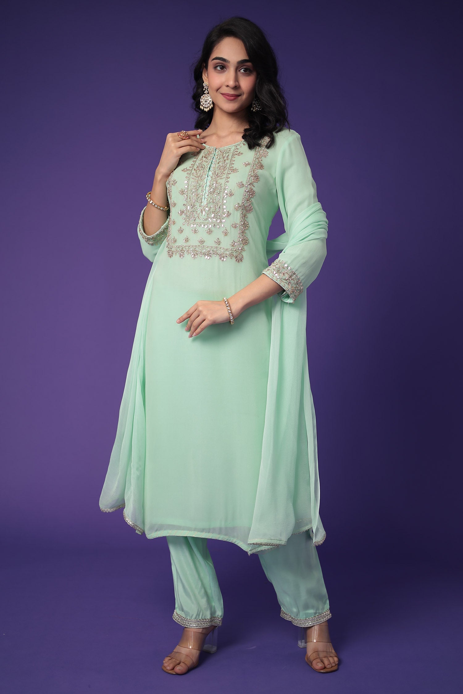Georgette Straight Suit Embroidered with Gota Patti work