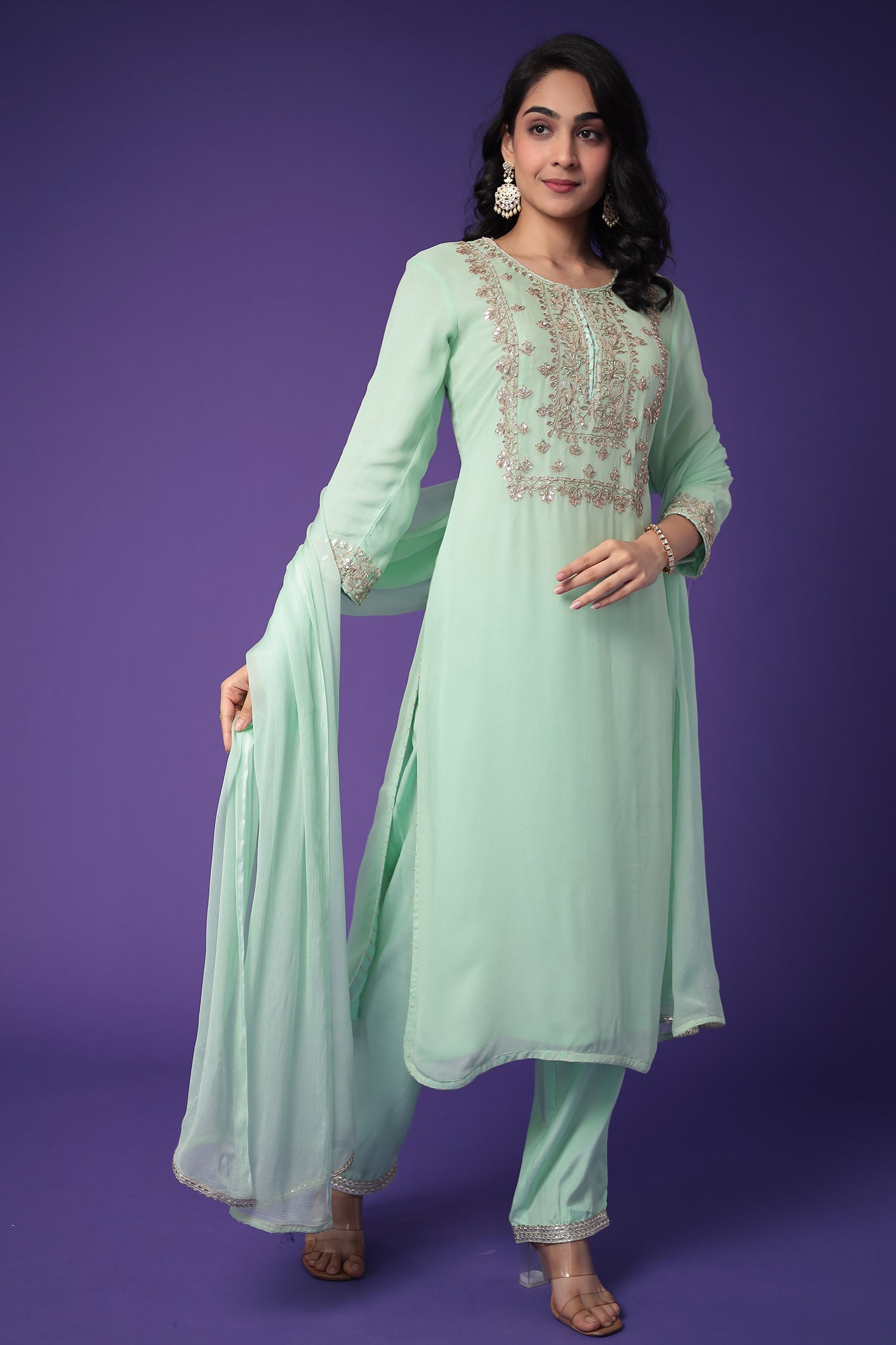 Georgette Straight Suit Embroidered with Gota Patti work