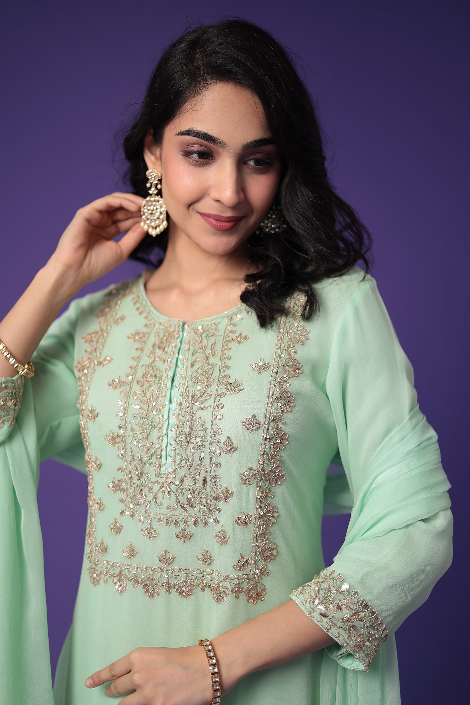 Georgette Straight Suit Embroidered with Gota Patti work