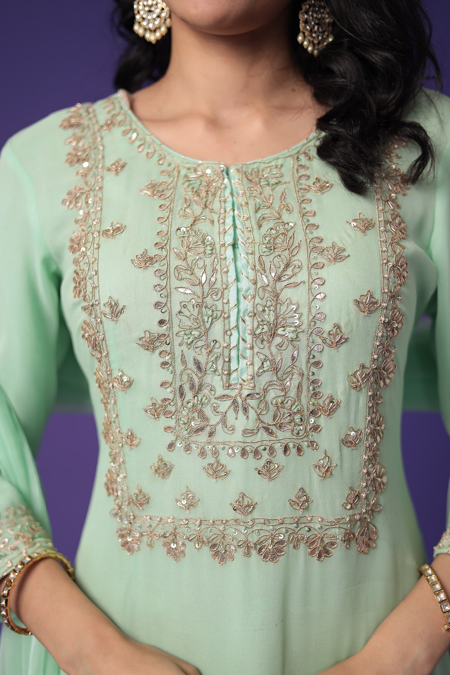 Georgette Straight Suit Embroidered with Gota Patti work