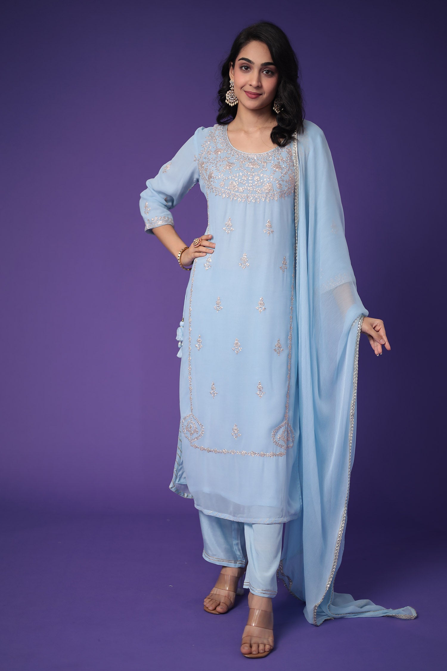 Georgette Suit Embroidered with Pittan work