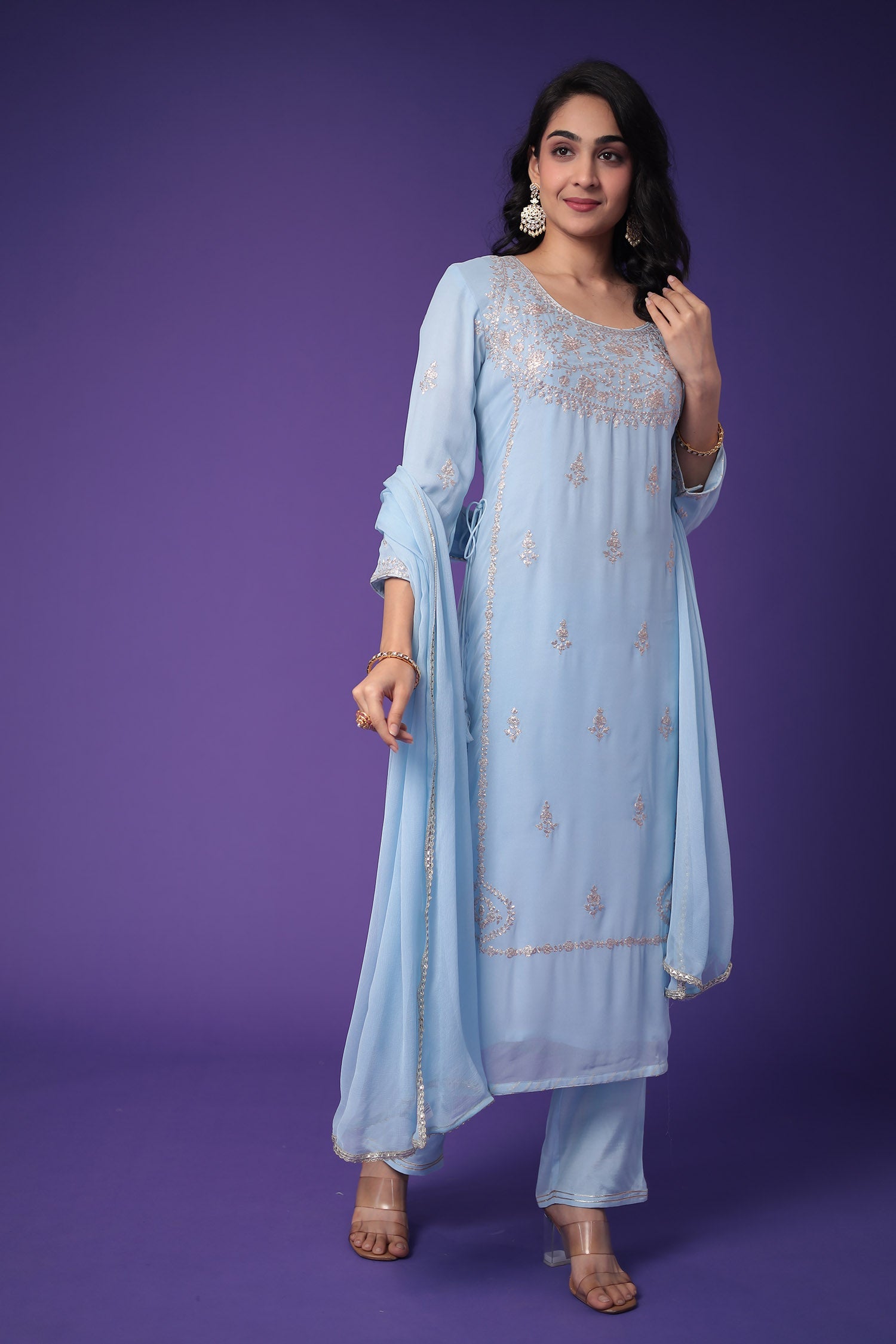 Georgette Suit Embroidered with Pittan work