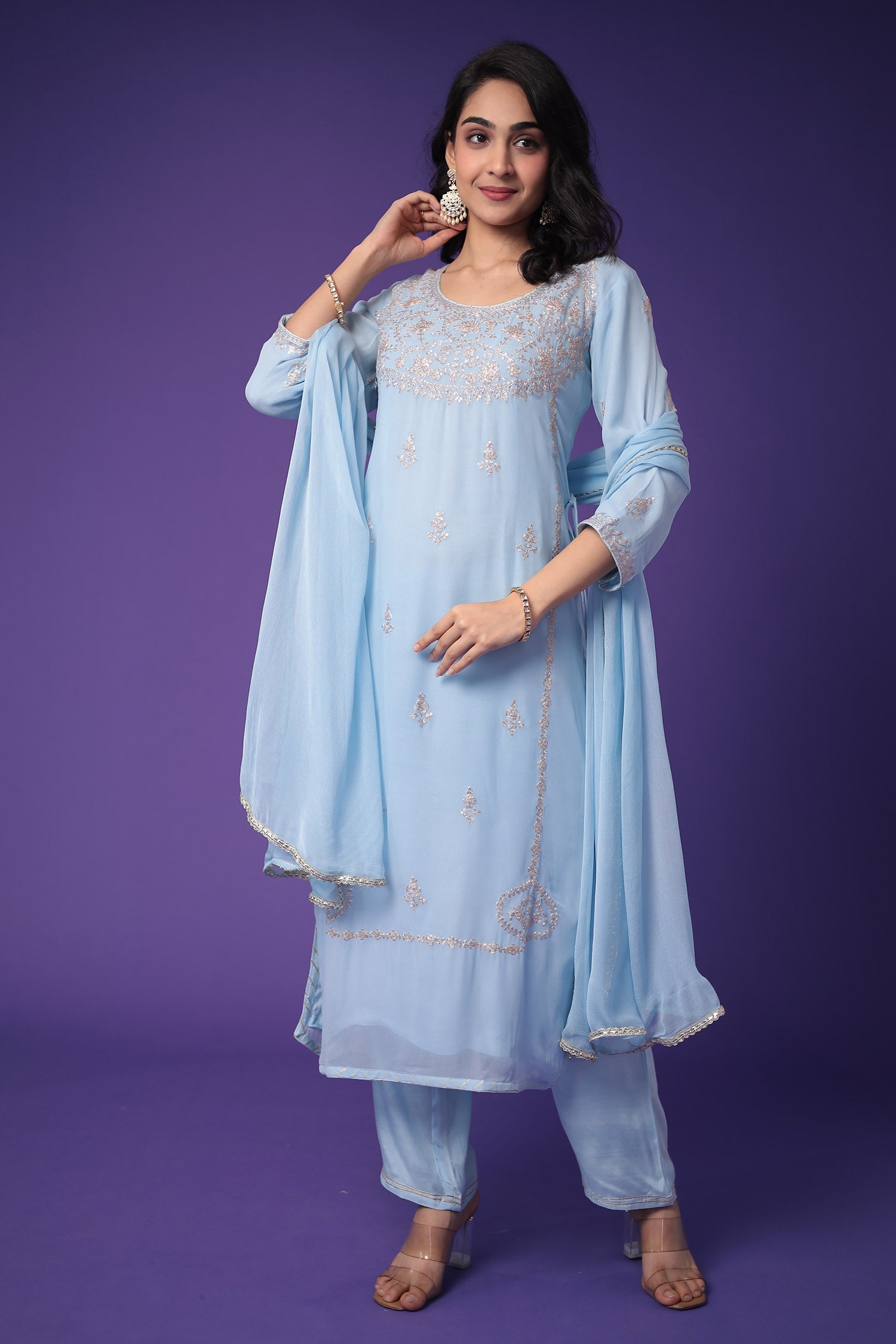 Georgette Suit Embroidered with Pittan work