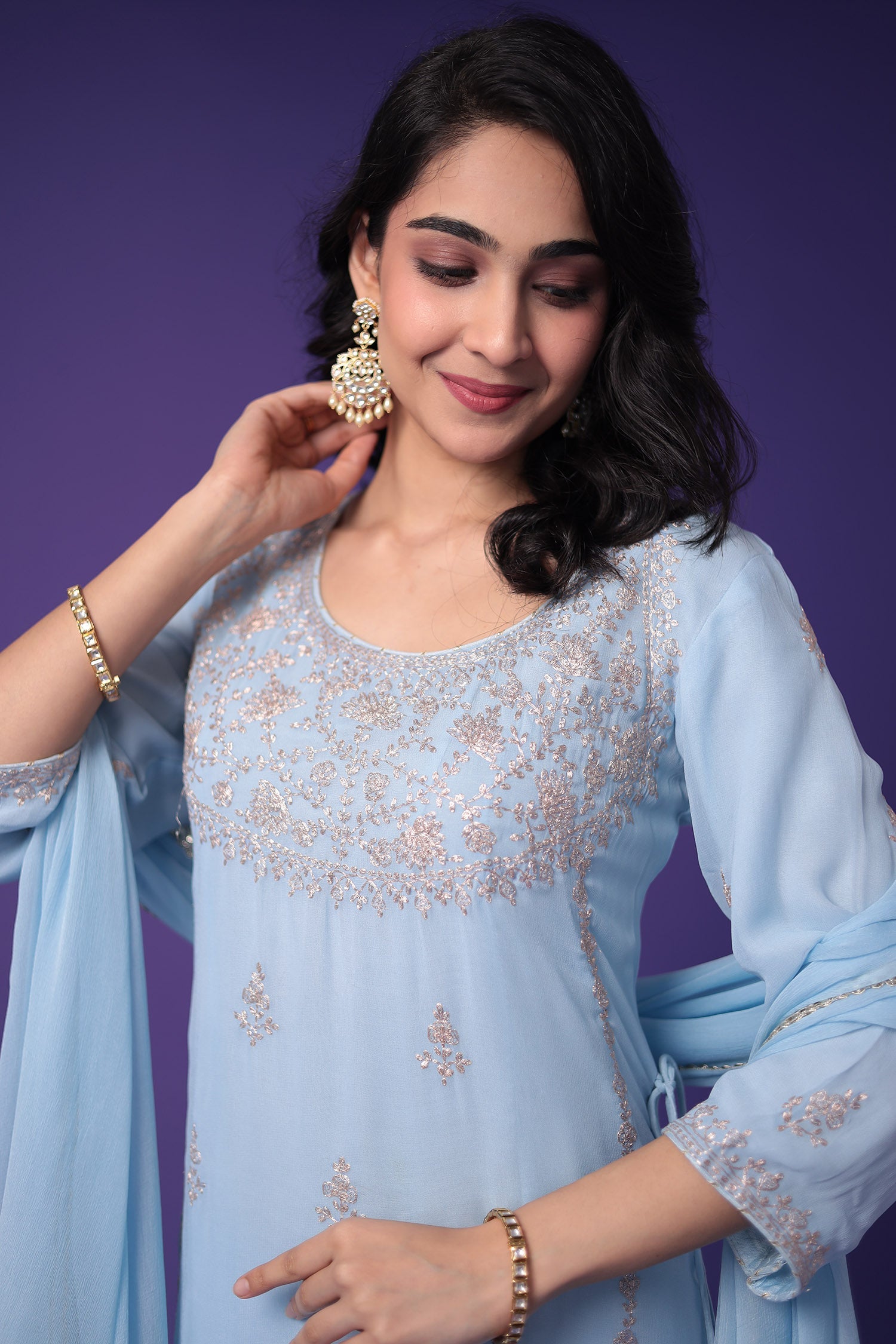 Georgette Suit Embroidered with Pittan work