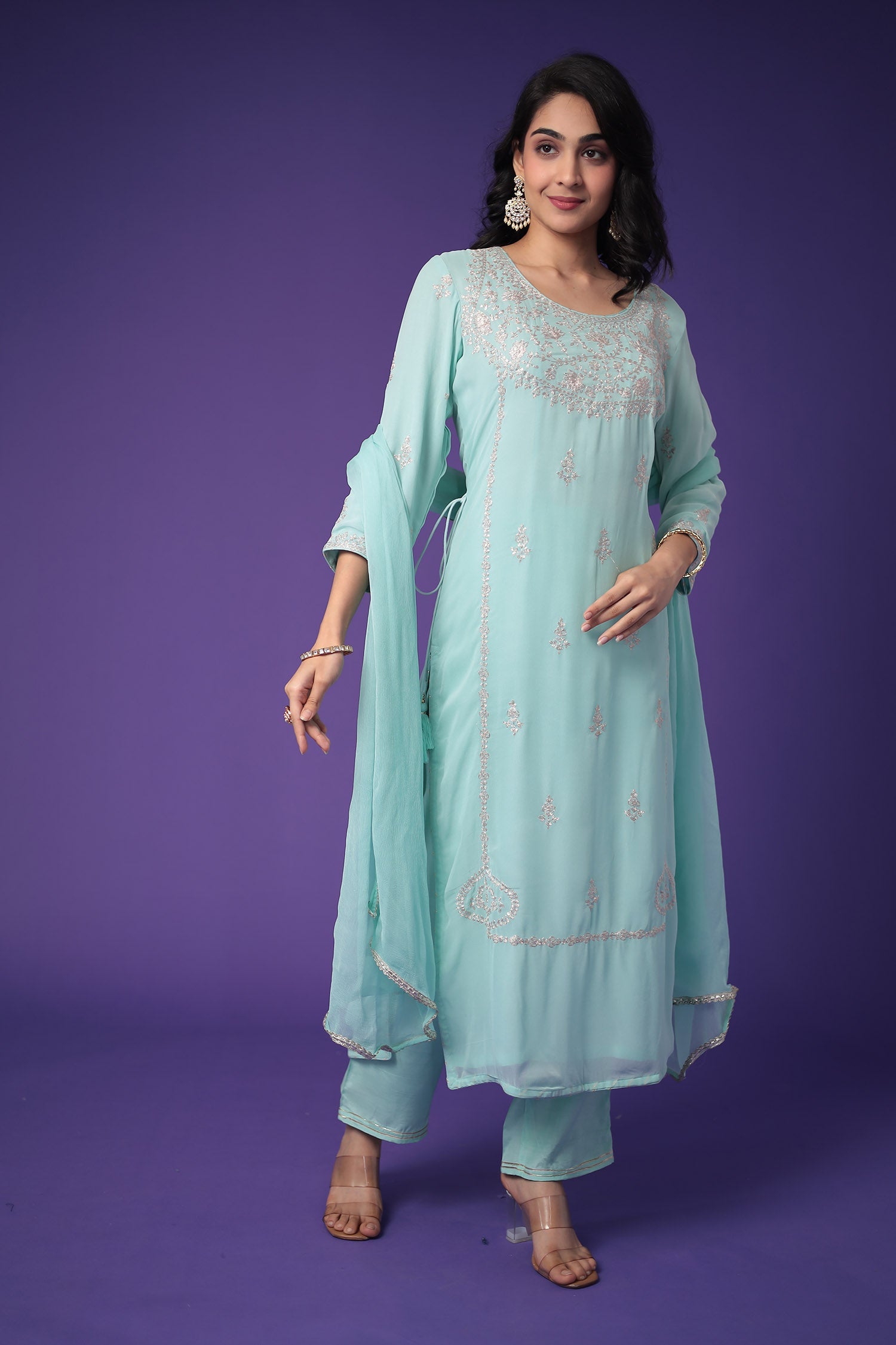 Georgette Suit Embroidered with Pittan work