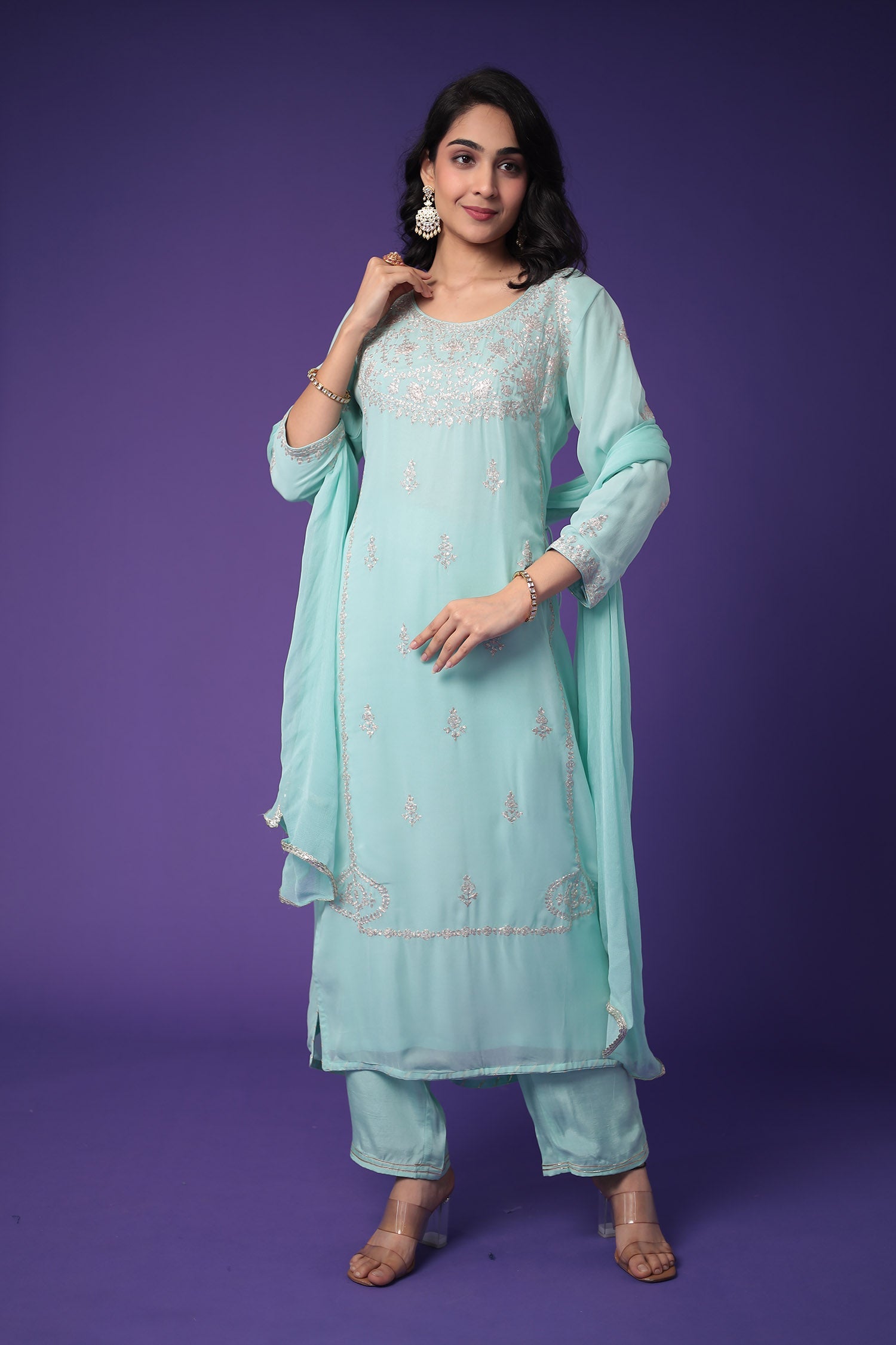 Georgette Suit Embroidered with Pittan work