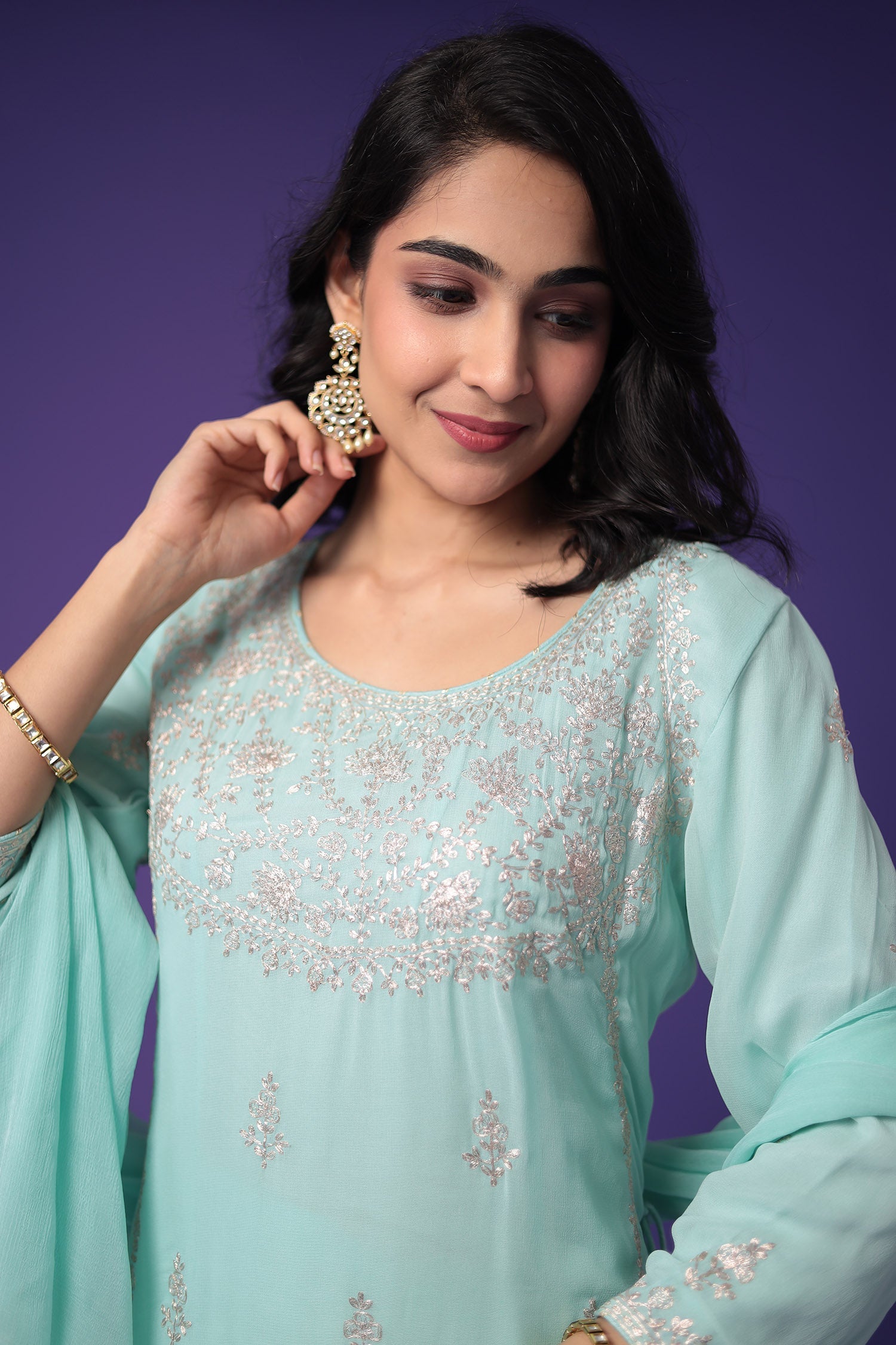 Georgette Suit Embroidered with Pittan work