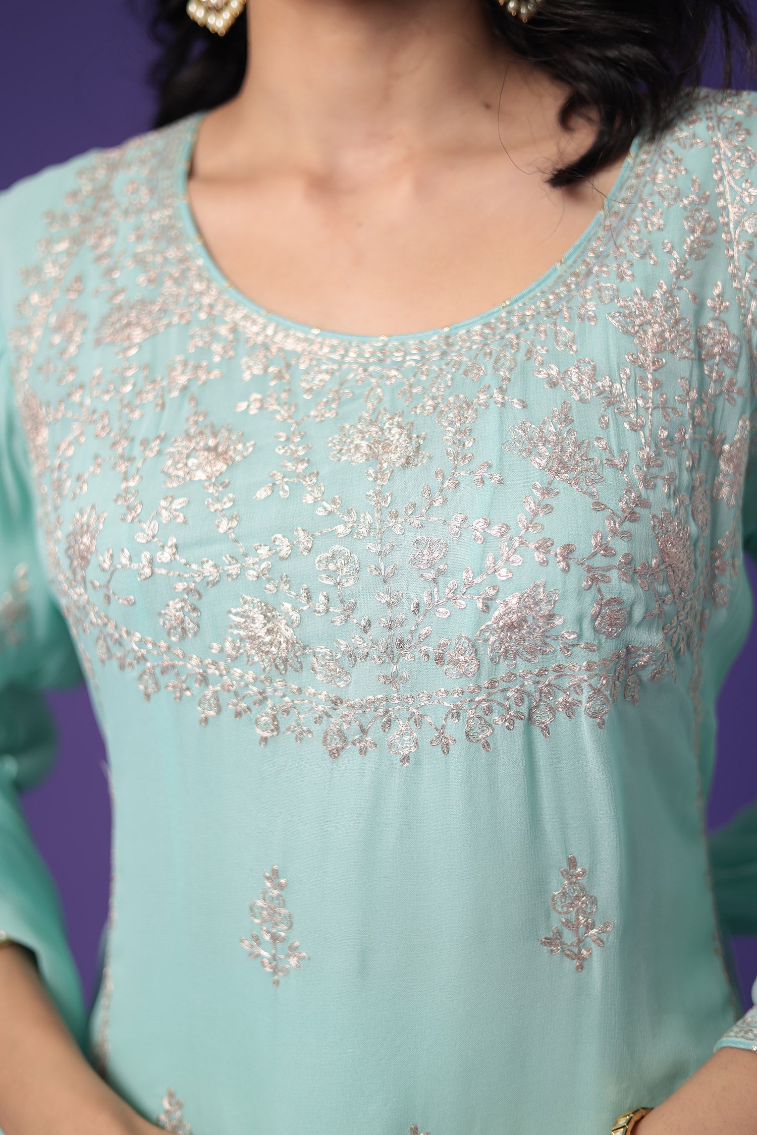 Georgette Suit Embroidered with Pittan work