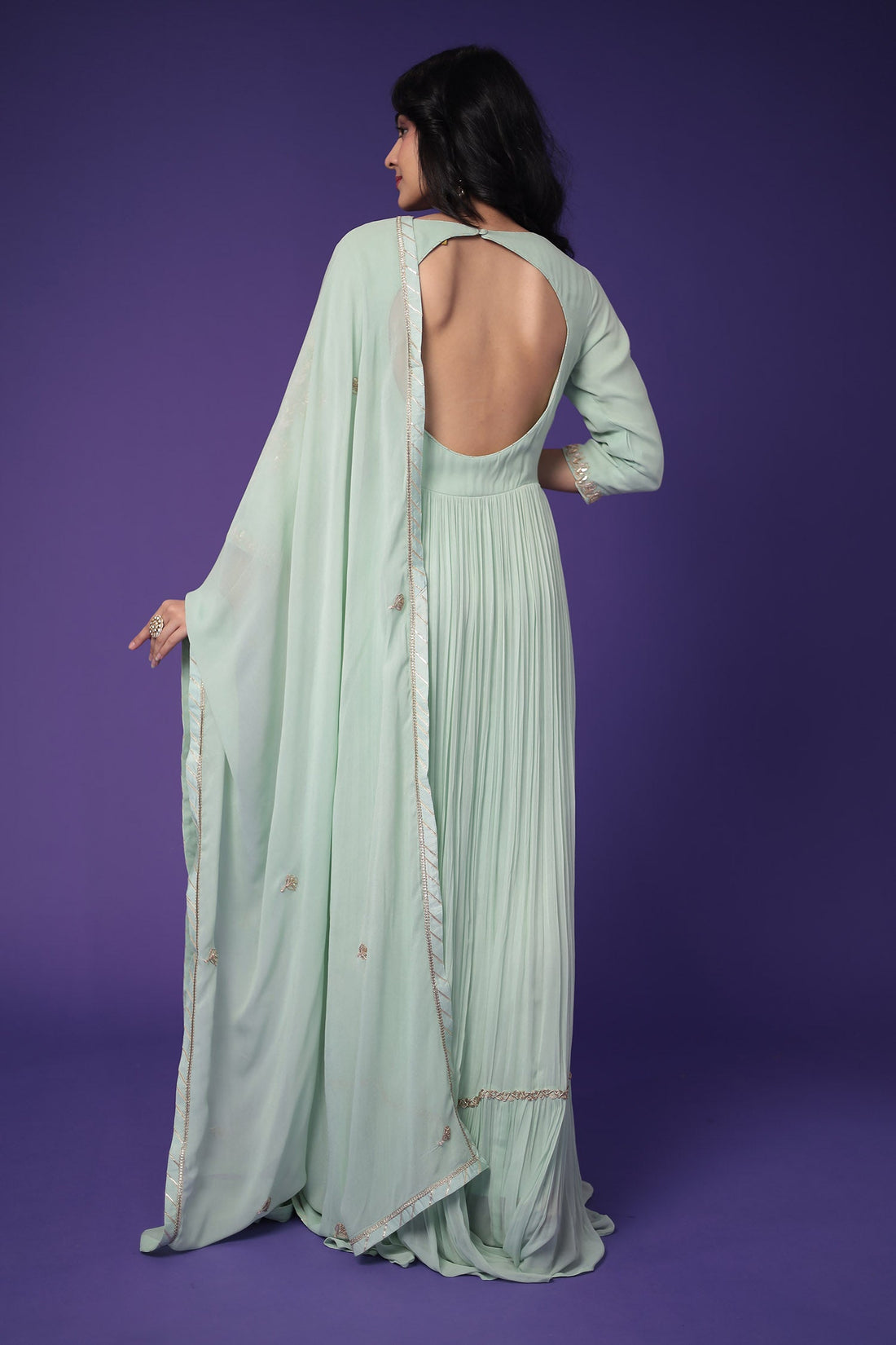 Georgette Anarkali Suit Embroidered with Zardozi work