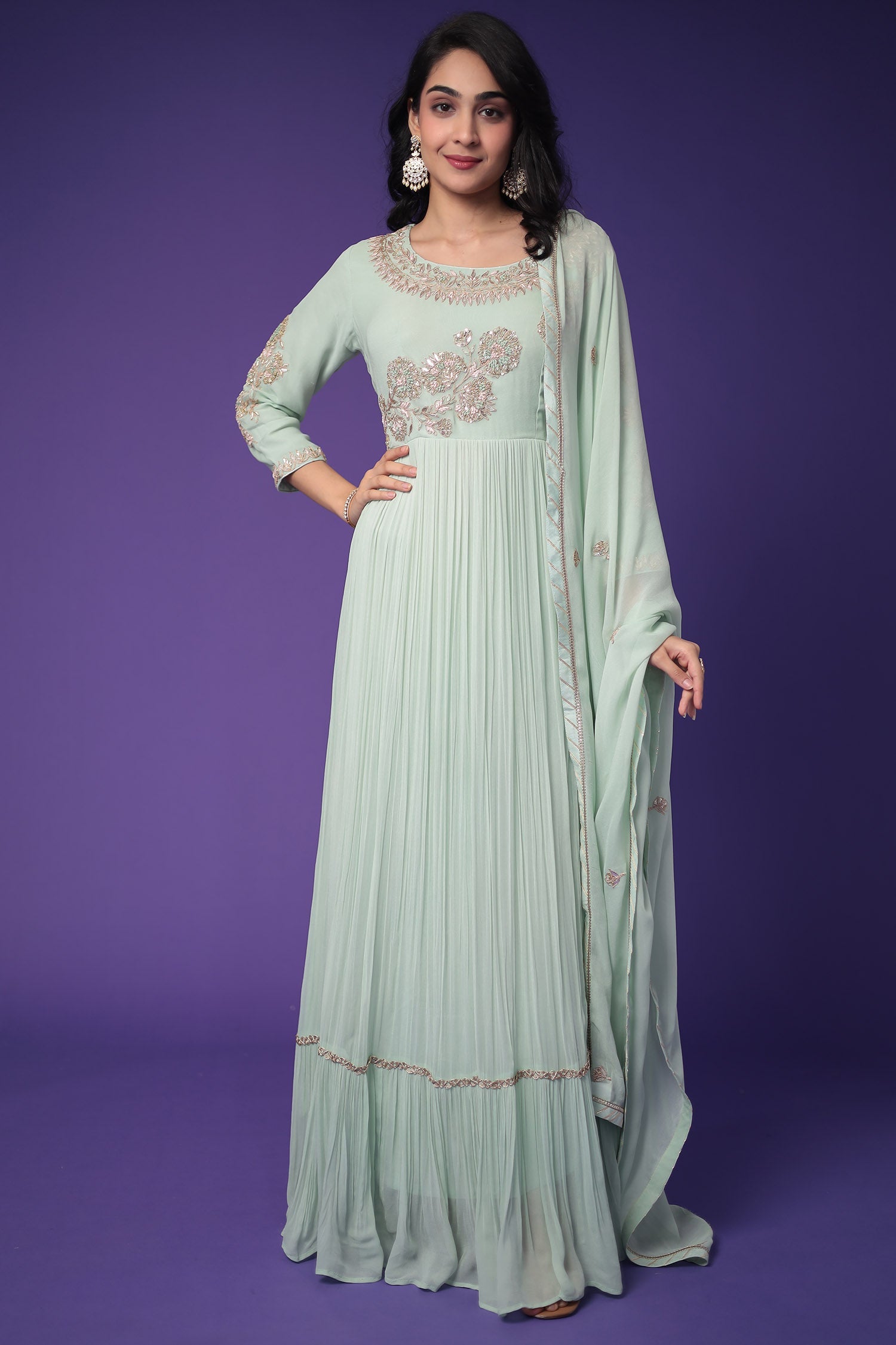 Georgette Anarkali Suit Embroidered with Zardozi work