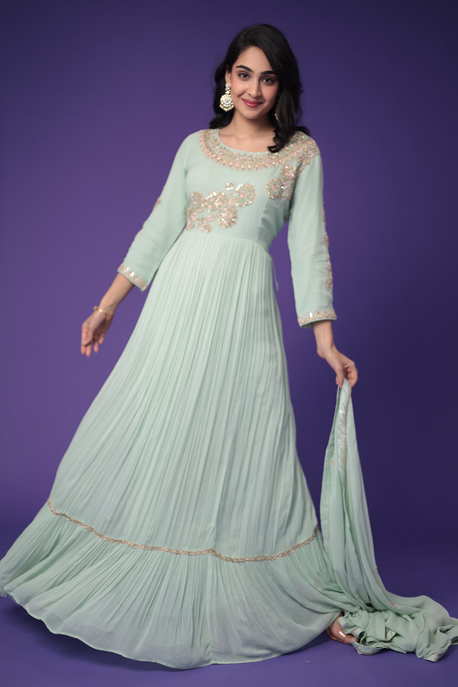 Georgette Anarkali Suit Embroidered with Zardozi work
